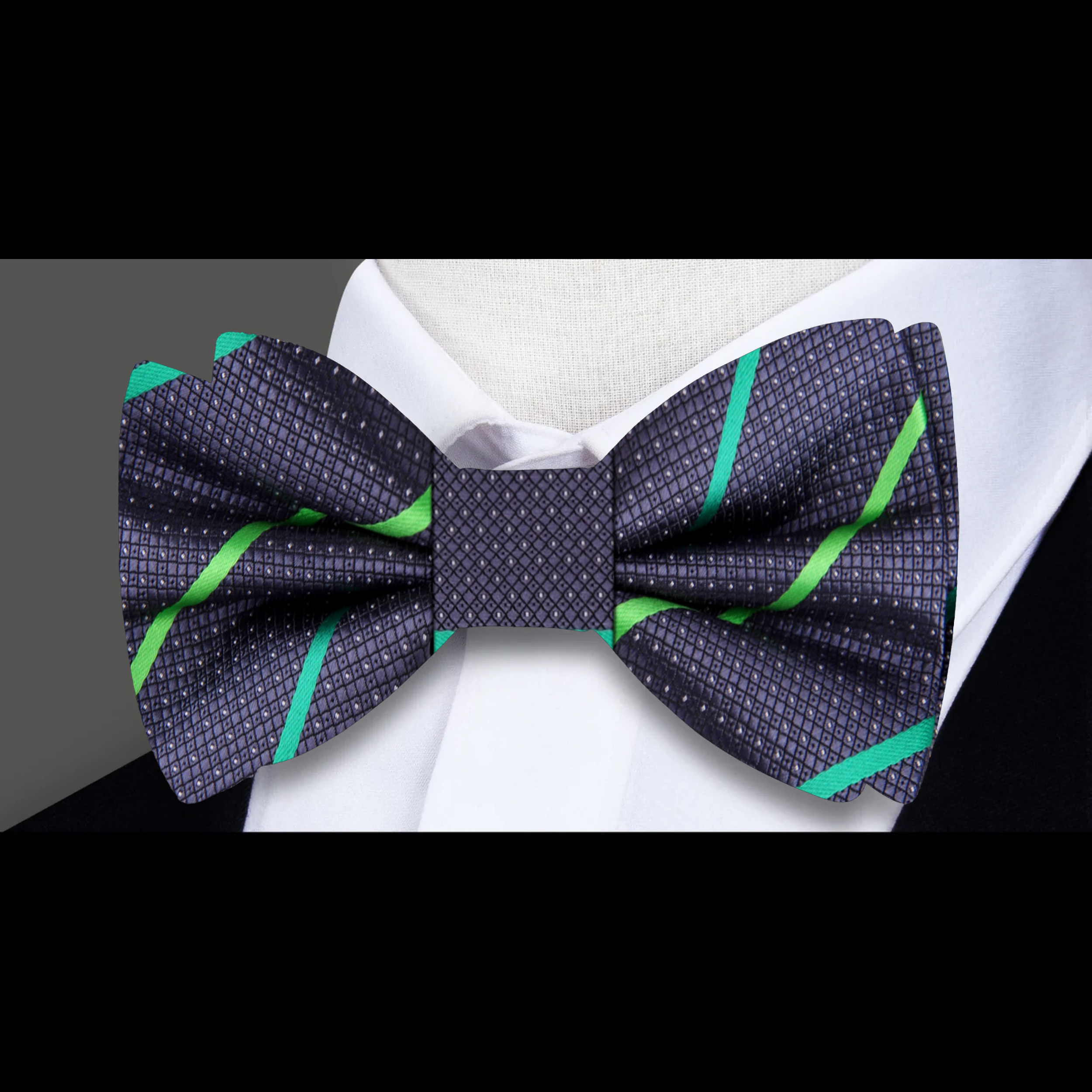 Fashionable silk bow tie styled with a suit for a sophisticated look