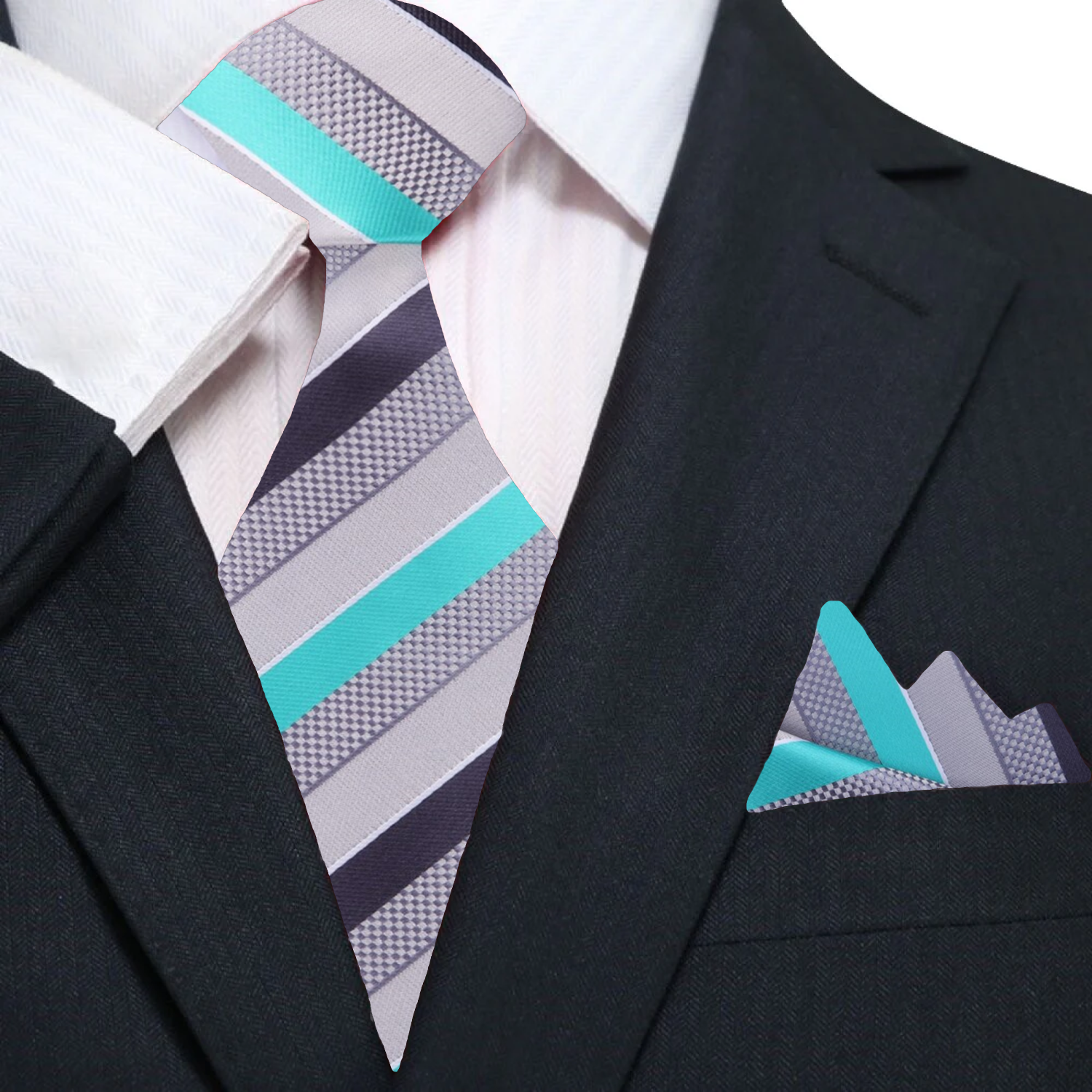 Mens silk tie with stripe pattern on a formal suit for weddings and business events
