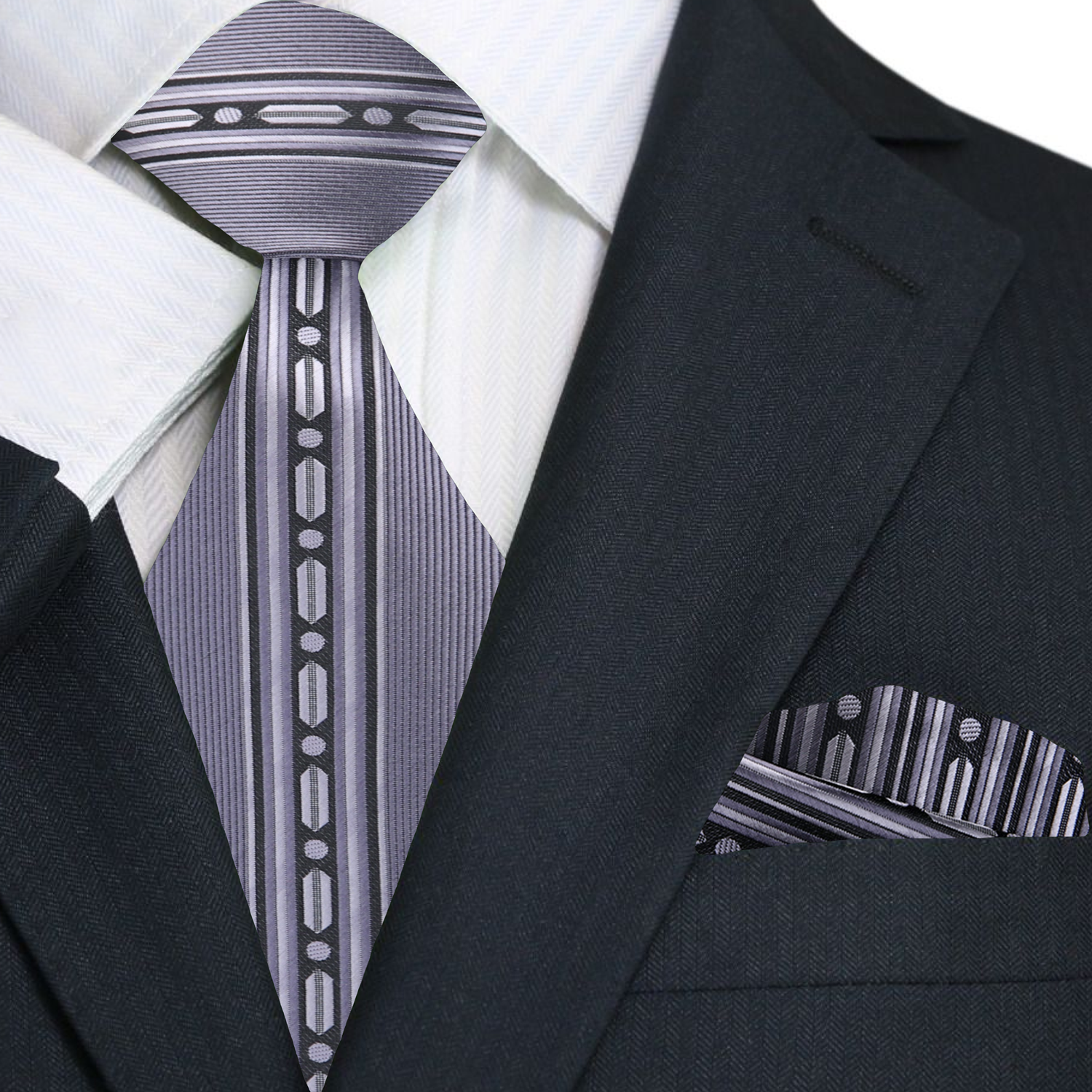 Pocket square and tie set displayed flat—highlighting the elegant silk texture and abstract design.