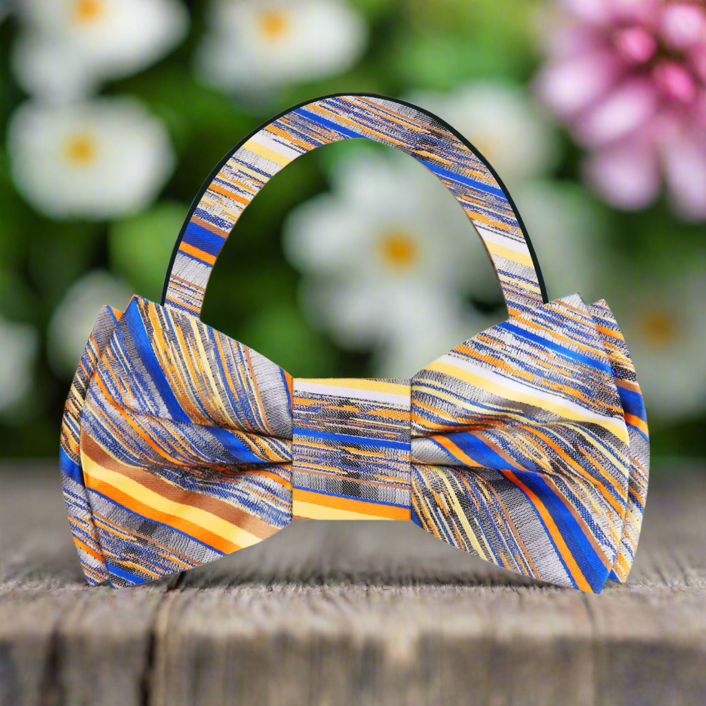Model wearing the gradient grey bow tie at a formal event, paired with a crisp white shirt.