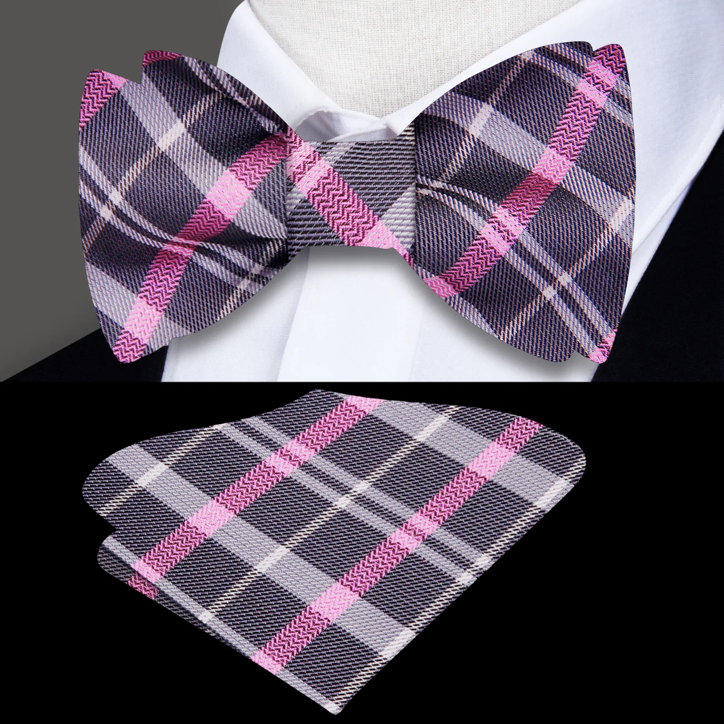 Close-up of adjustable bow tie band and silk fabric texture