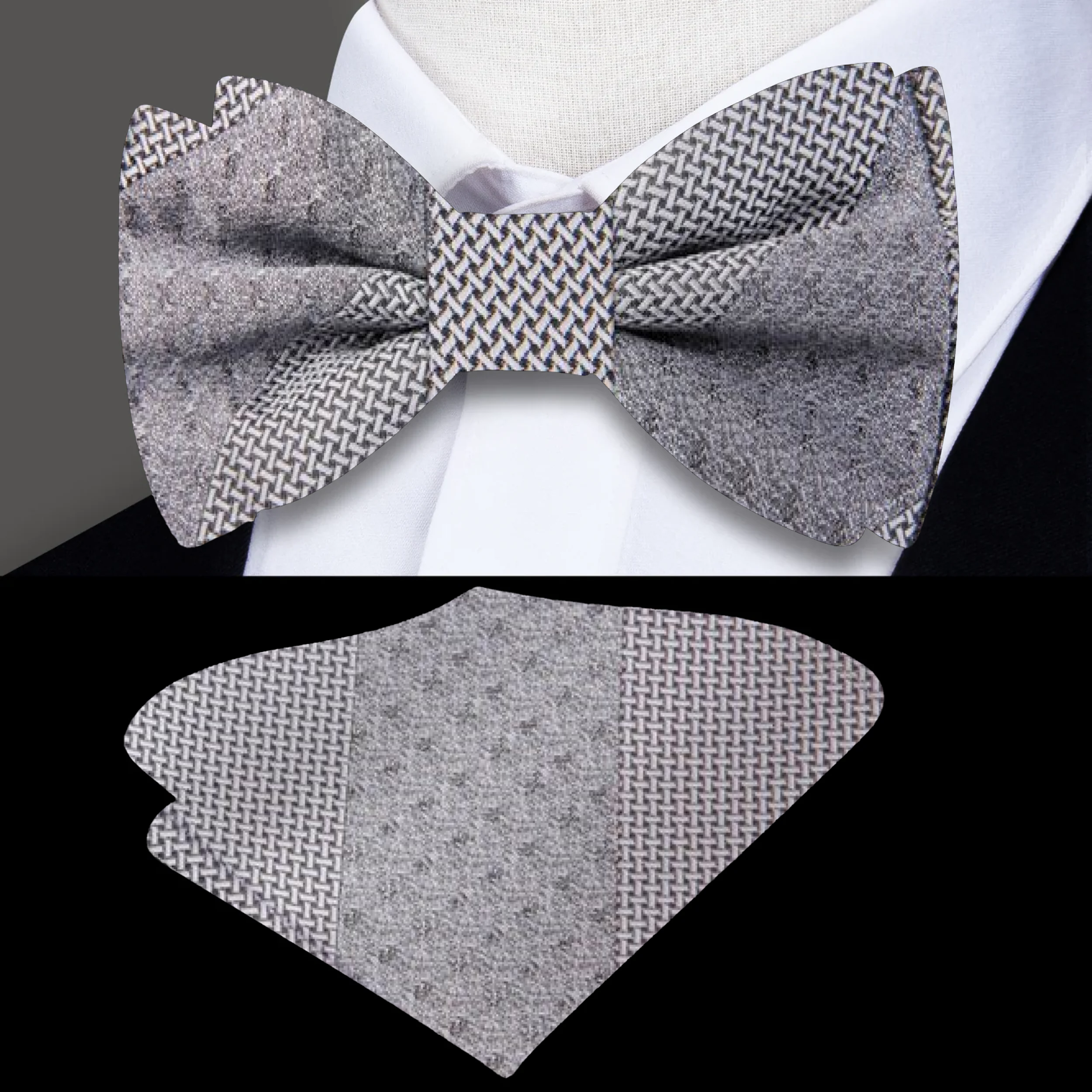 Man wearing a red silk bow tie with a white dress shirt at a wedding