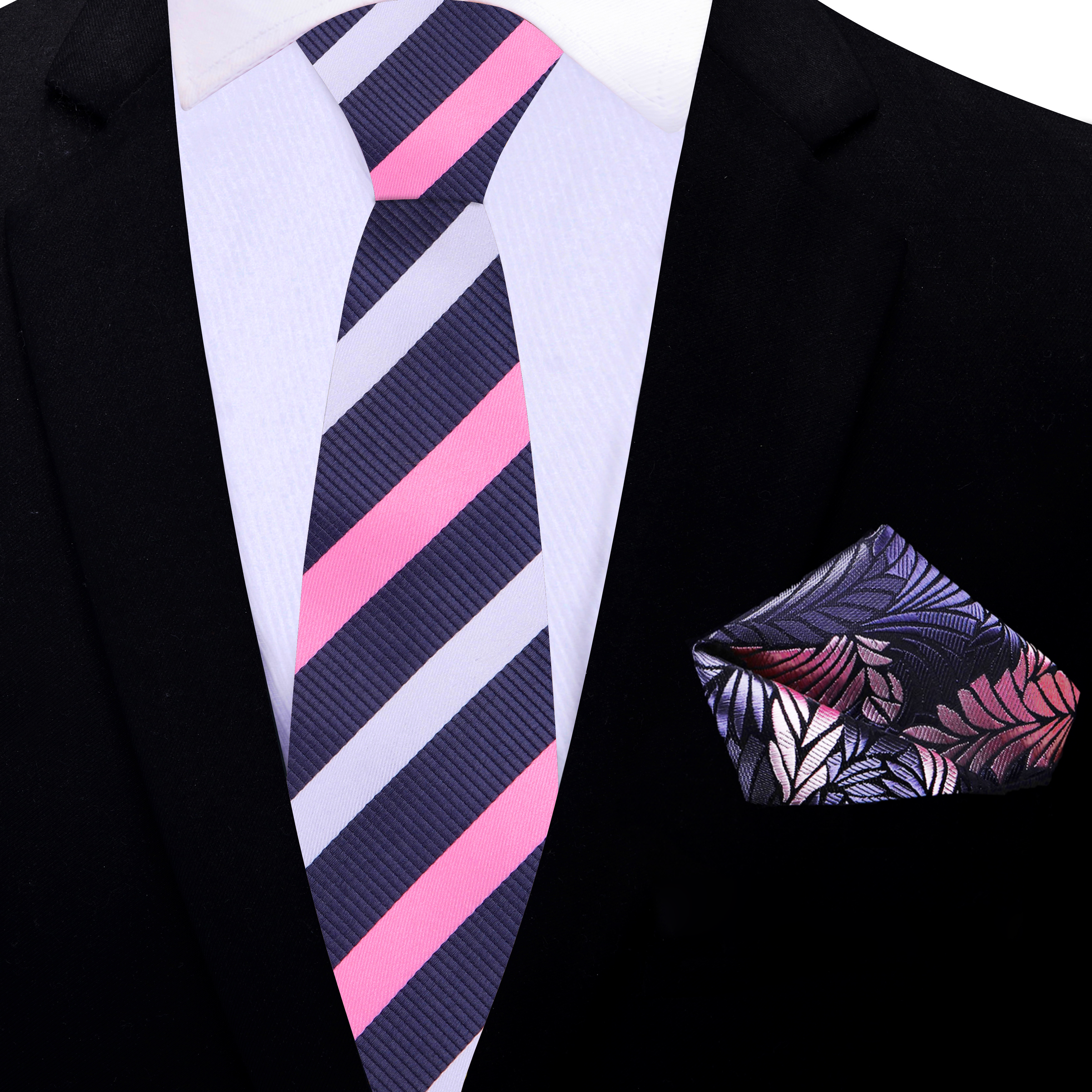 Close-up of the silk fabric and stripe pattern of the mens necktie