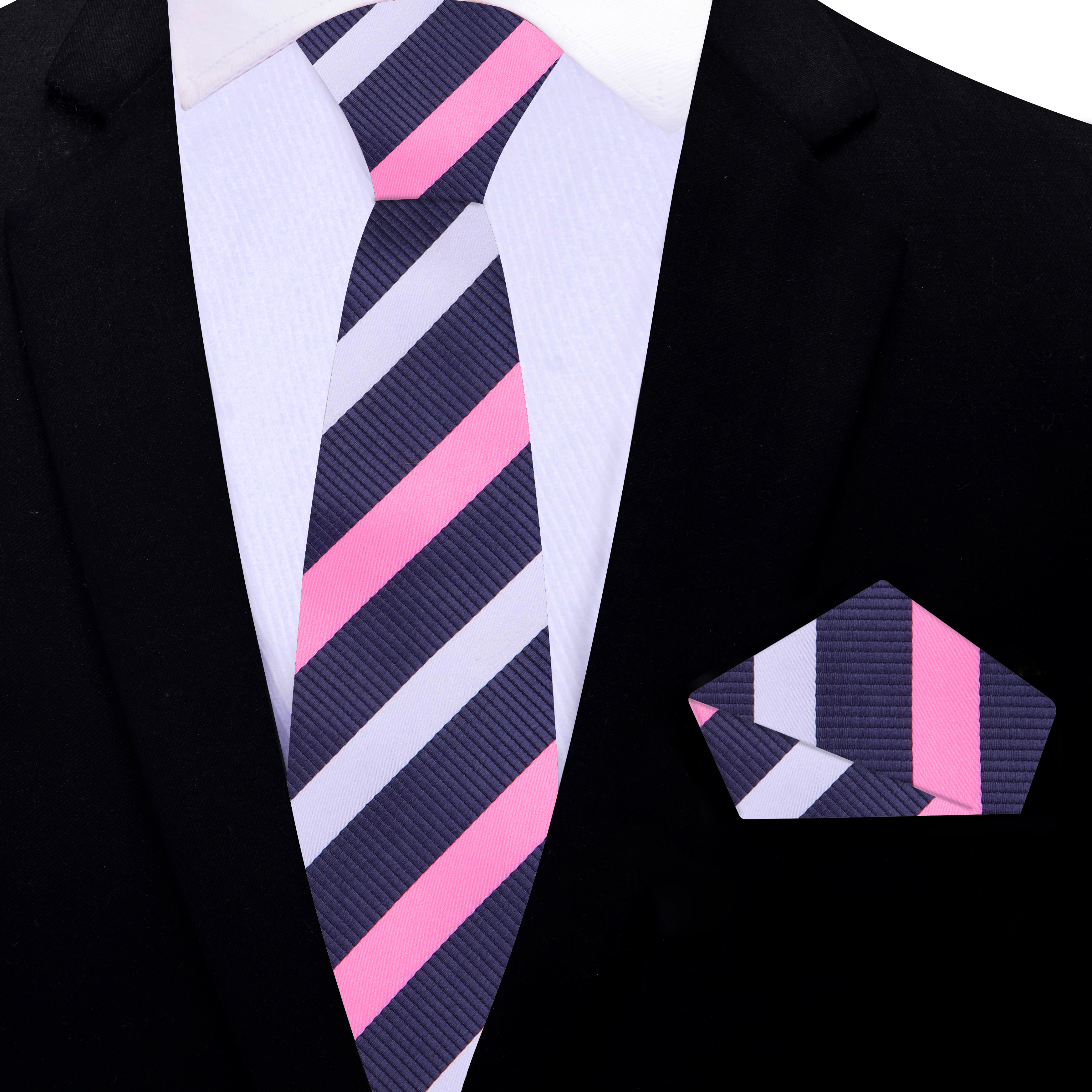 Close-up of the silk fabric and stripe pattern of the mens necktie