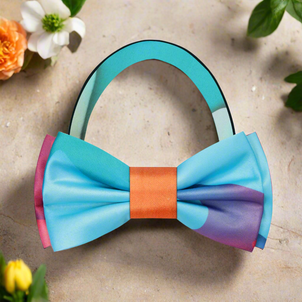 Close-up of the melted colors silk bow tie showcasing its vibrant hues.