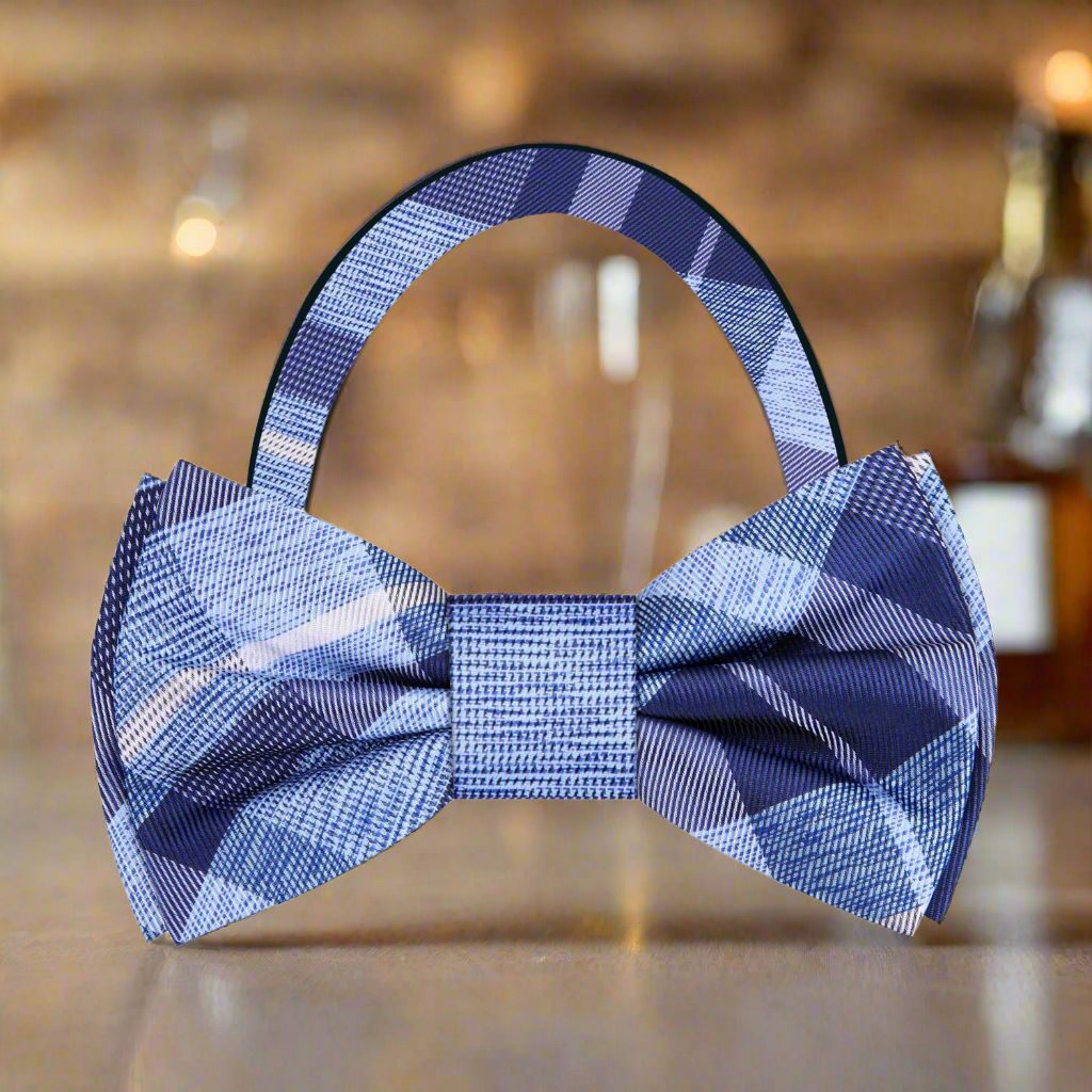 Detail of fabric texture on silk plaid bow tie
