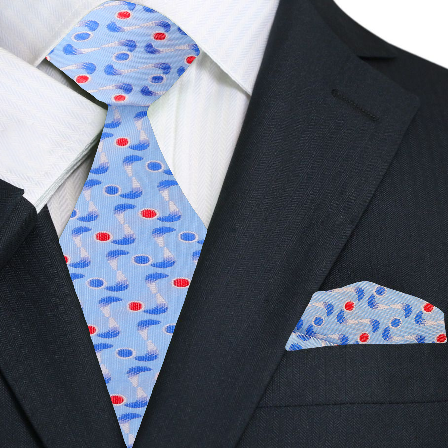 Flat lay of the necktie alongside a pocket square, emphasizing its stylish design.