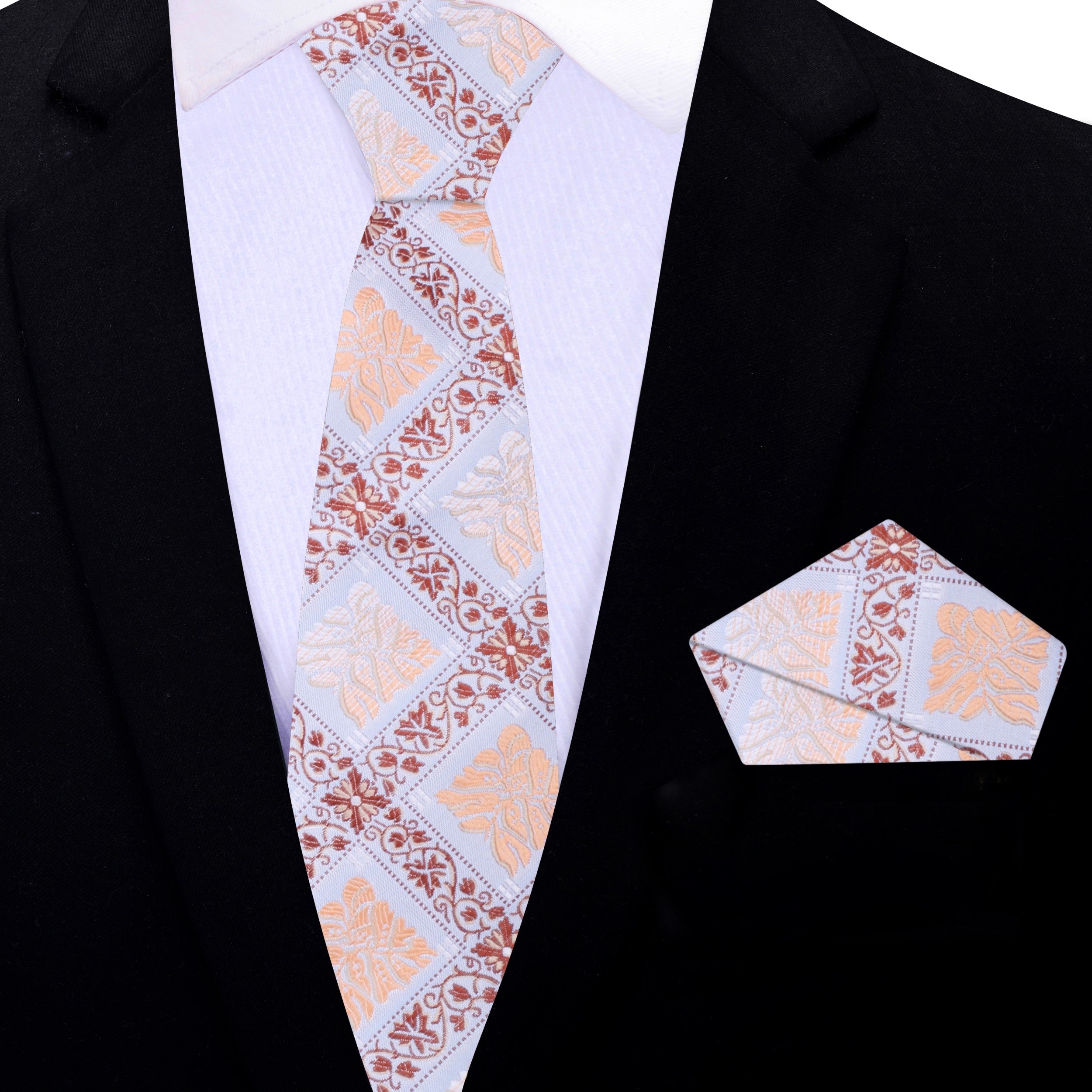 The Sistine silk necktie displayed with a crisp white dress shirt, demonstrating perfect pairing for business meetings.