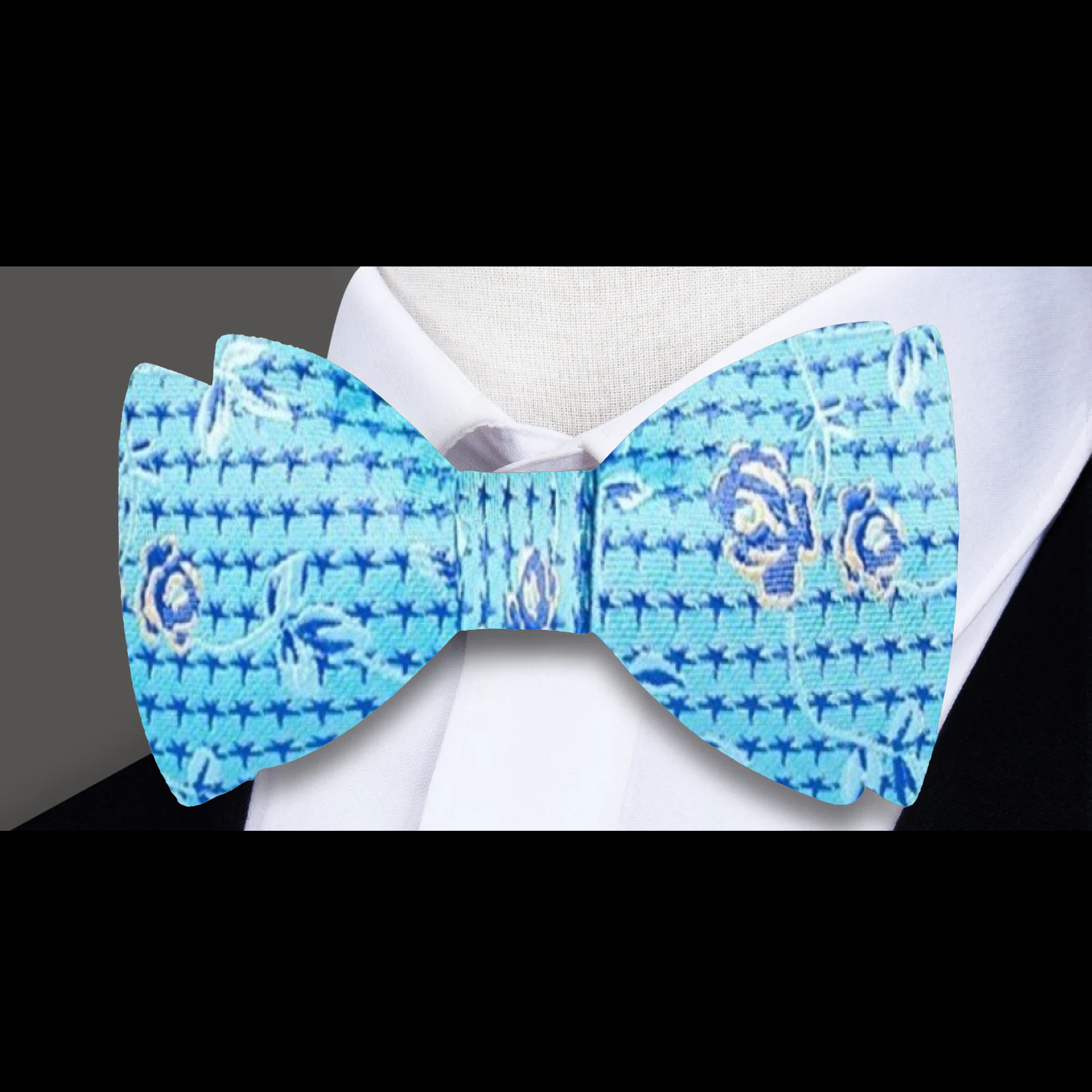 Styled floral bow tie paired with a white dress shirt for wedding attire