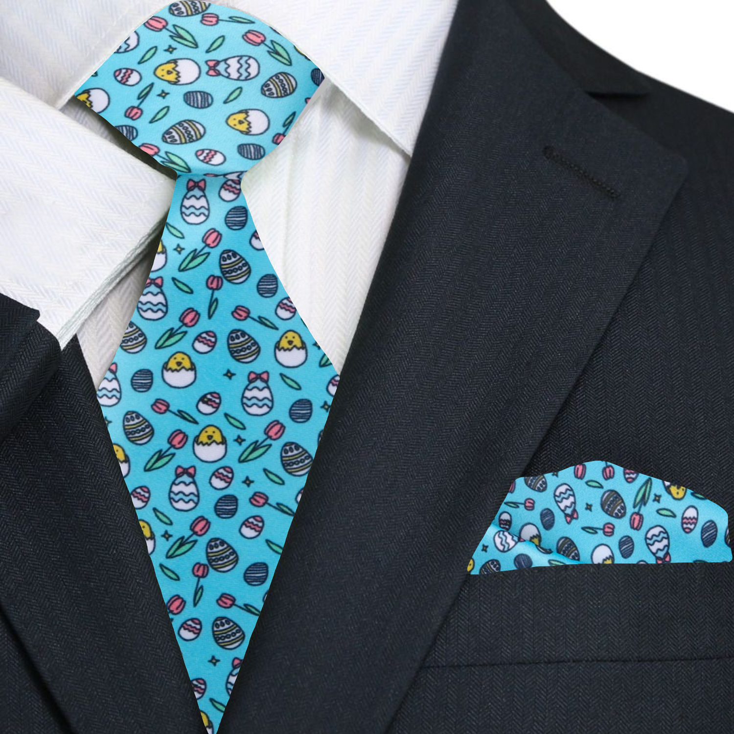 Men wearing festive Easter neckwear with pastel shirt and suit for holiday event