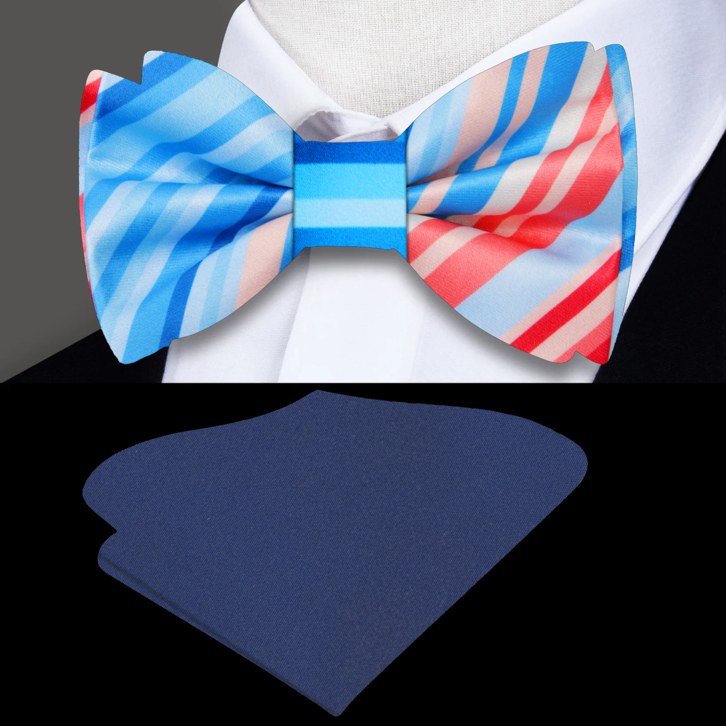 Elegant gradient silk bow tie styled with a formal shirt and suit