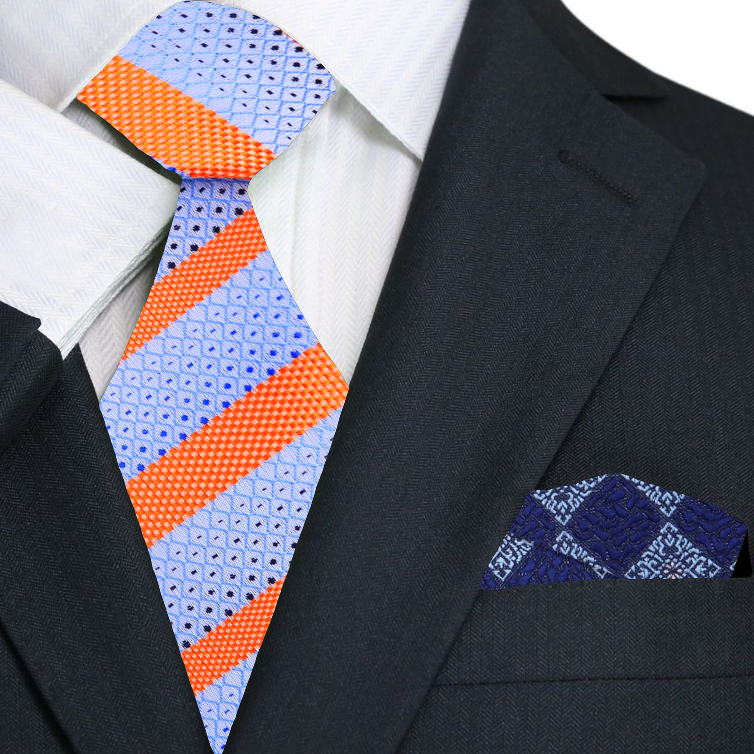 Man wearing striped tie with navy suit at a wedding ceremony