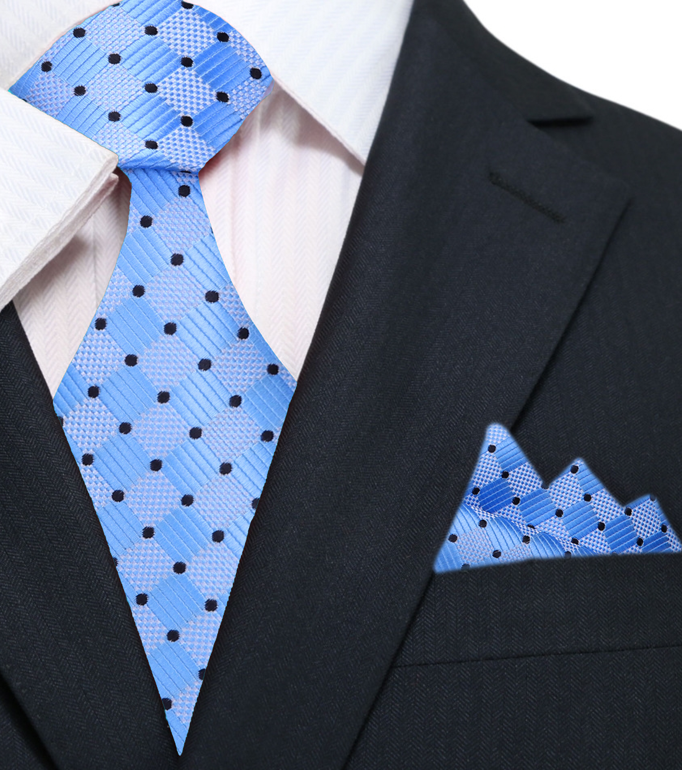 Man wearing the geometric tie and matching pocket square at a wedding