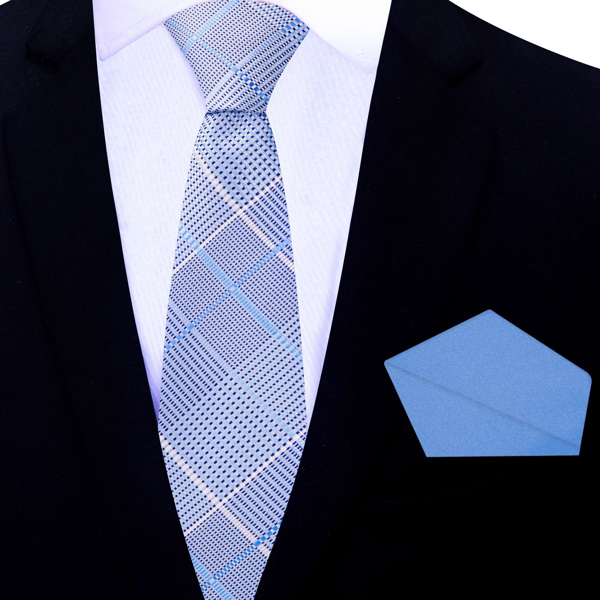 Blue necktie styled with navy suit for professional or wedding outfit