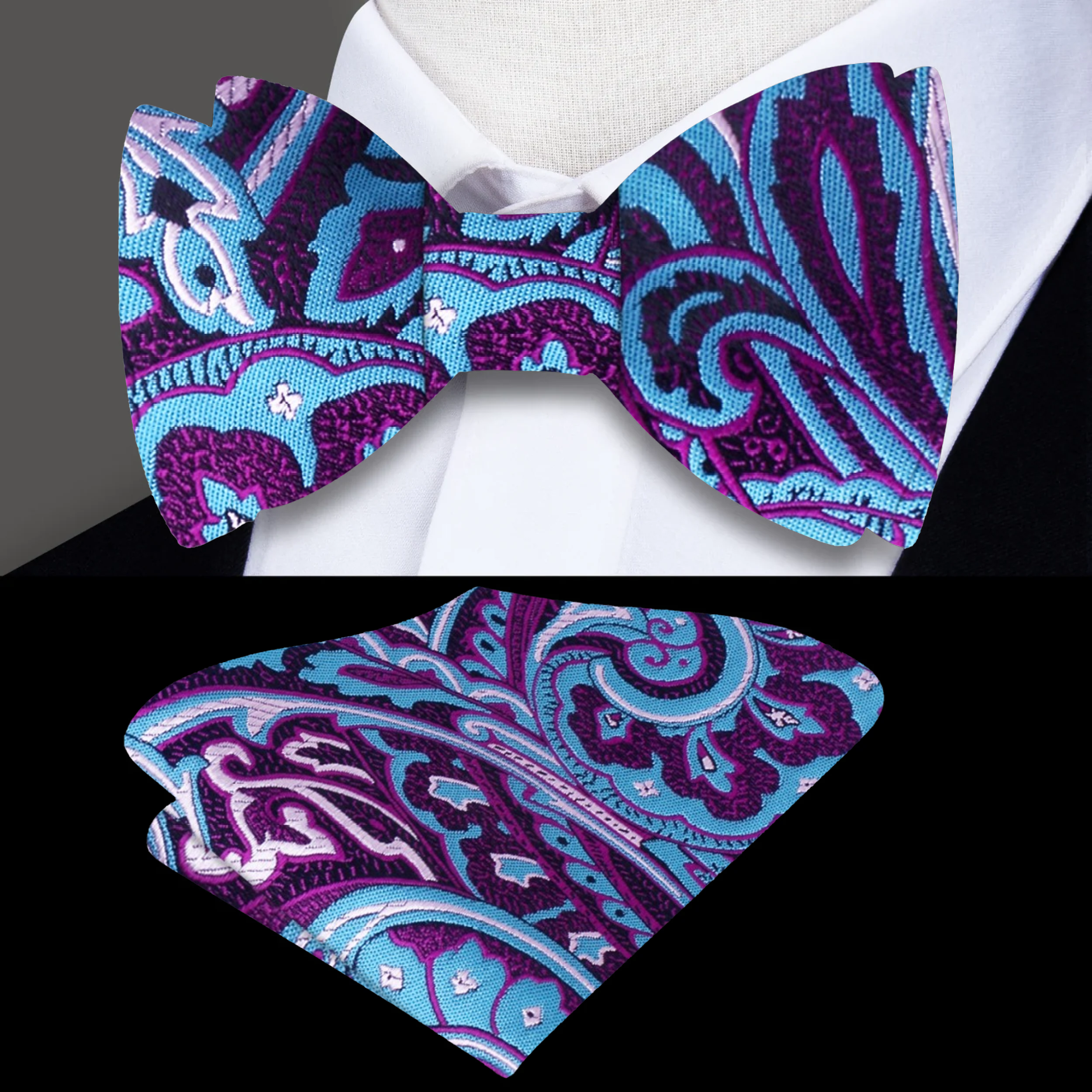 Elegant silk bow tie styled with dress shirt and suit for formal event