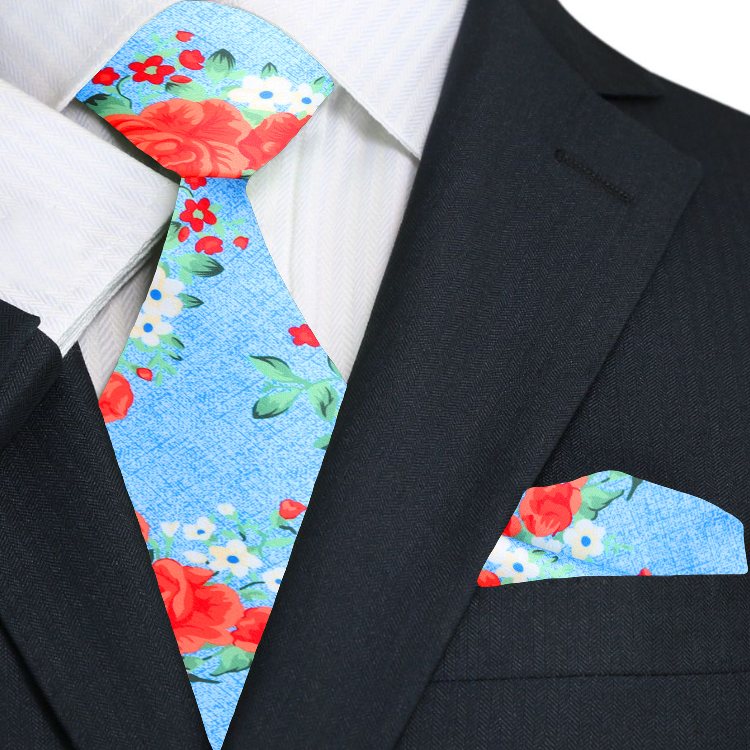 Close-up of the floral pattern on the Elegant Floral Silk Necktie, highlighting the intricate details of the design.