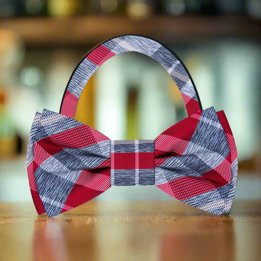 Detail of fabric texture on silk plaid bow tie