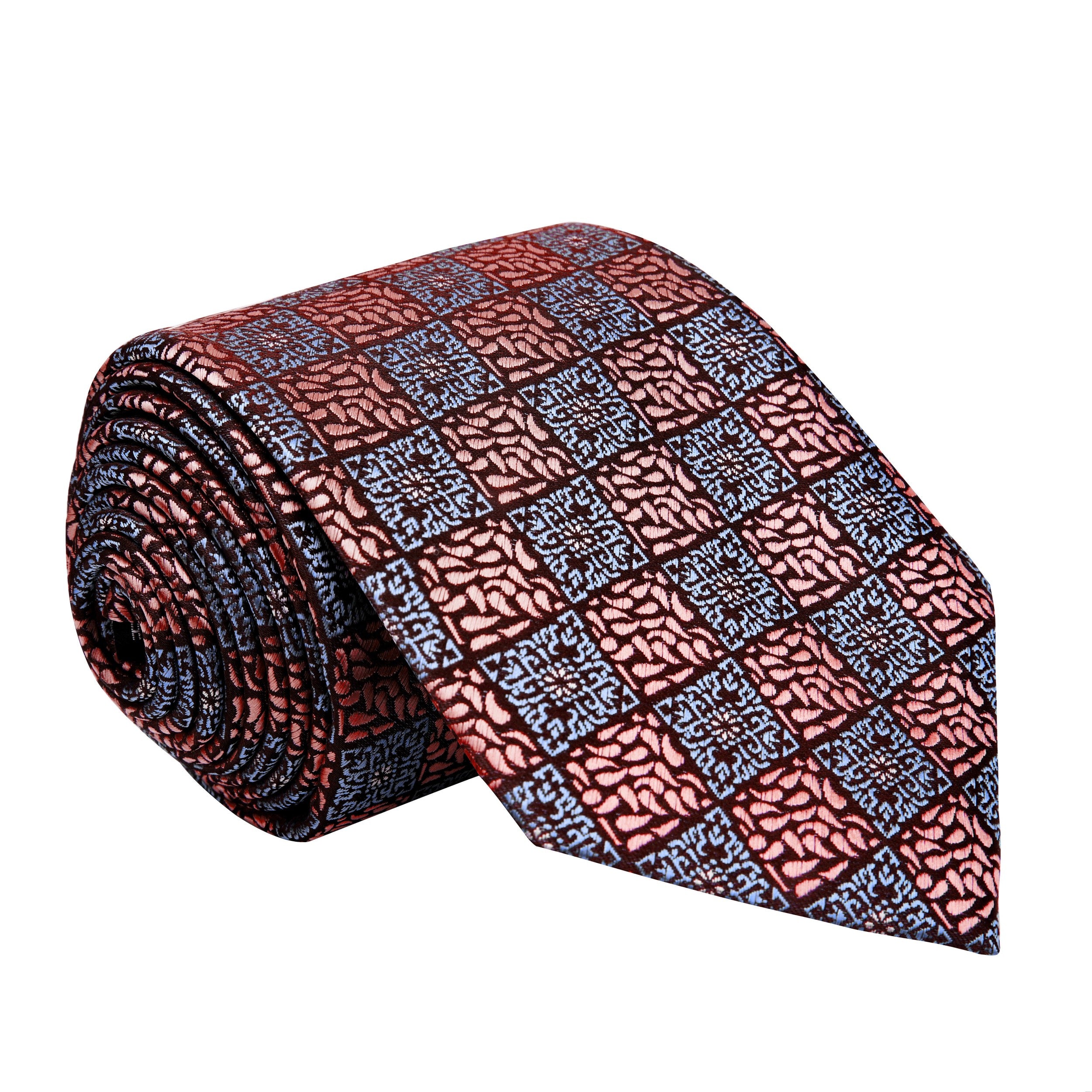 Close-up of childrens silk tie and pocket square set in rose gold color