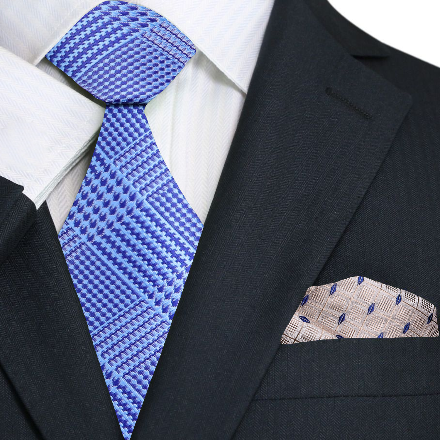 Men’s fashion featuring a light blue plaid dress tie for formal events