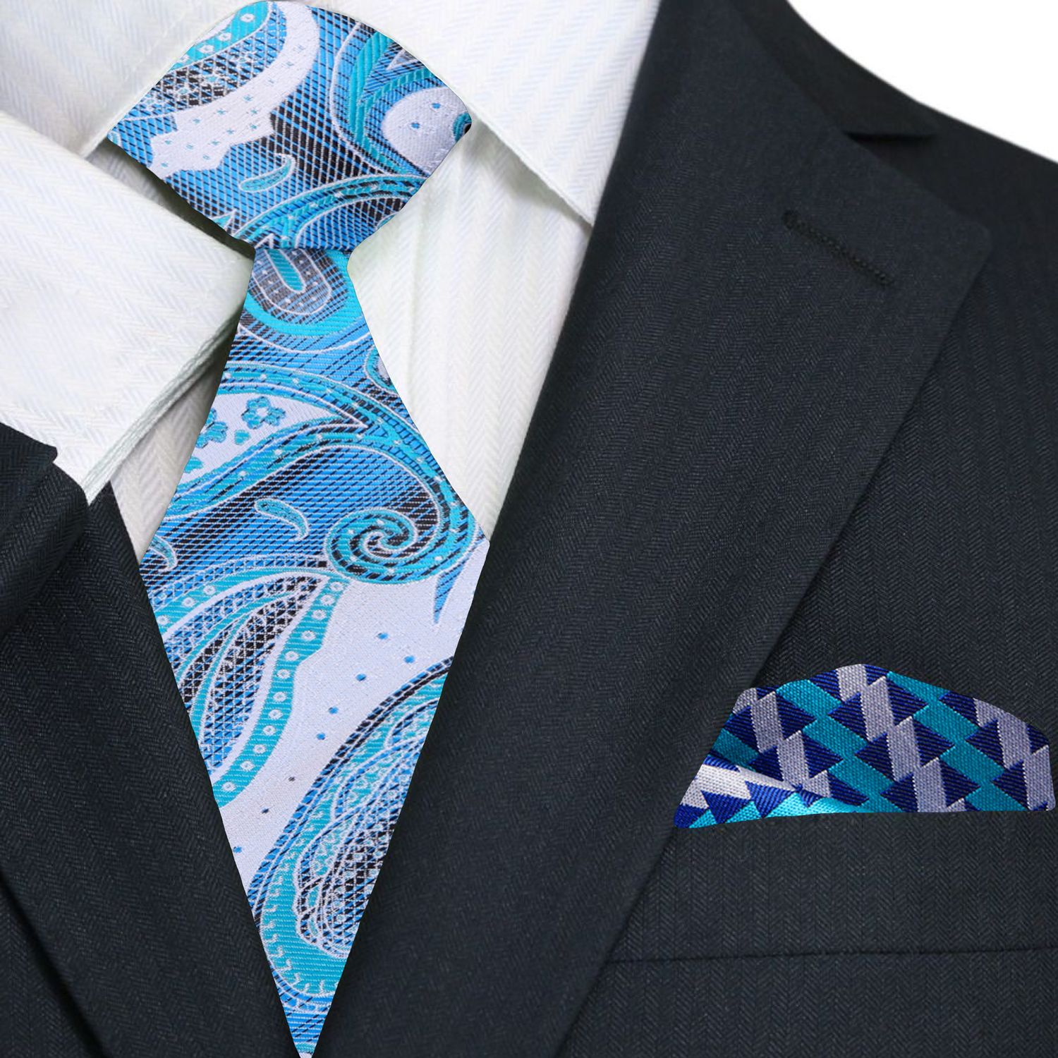 Men wearing the paisley tie with a navy suit at a networking event