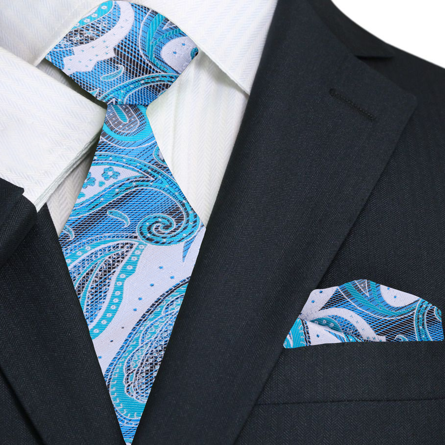 Men wearing the paisley tie with a navy suit at a networking event