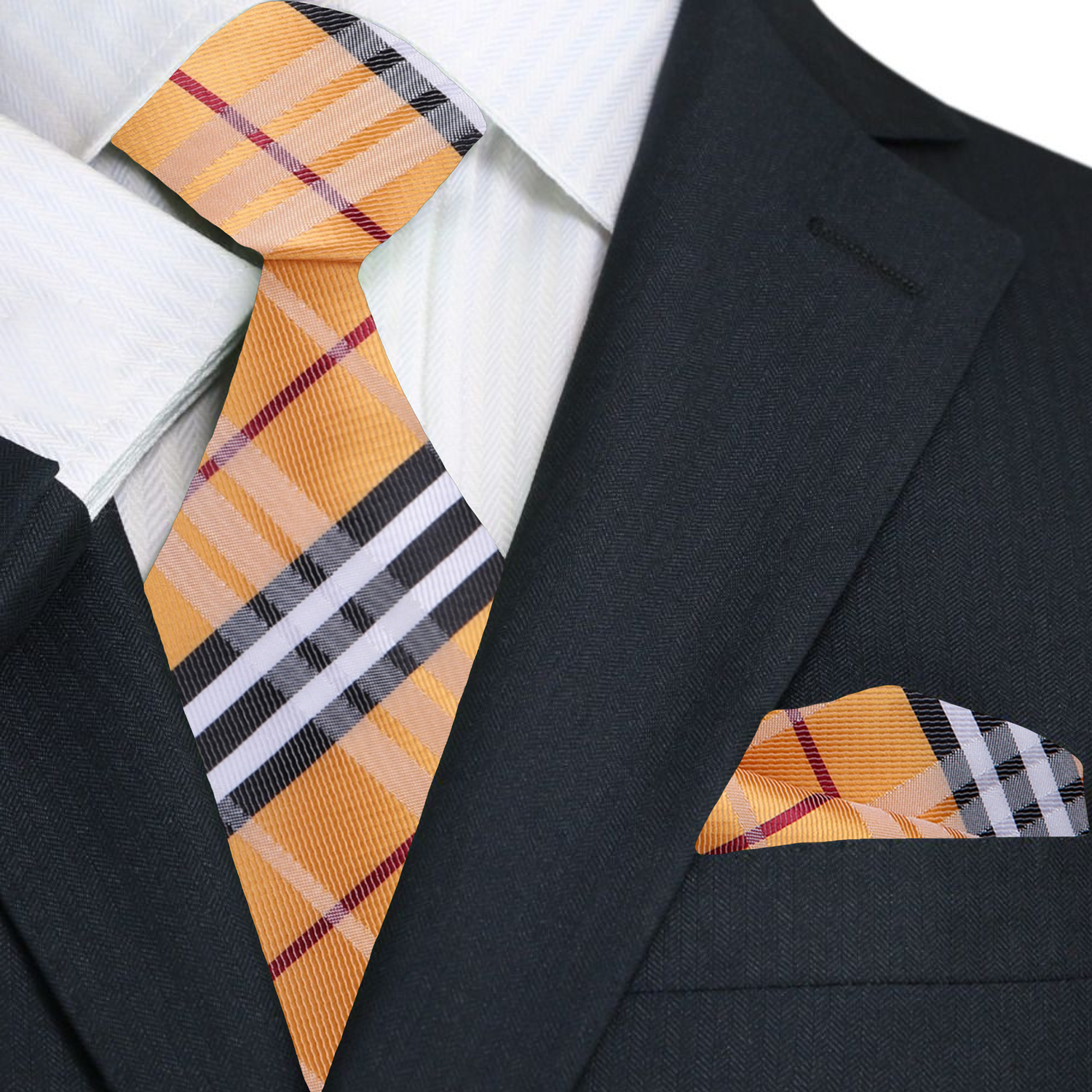 Model wearing the silk plaid tie with a white dress shirt for a formal event