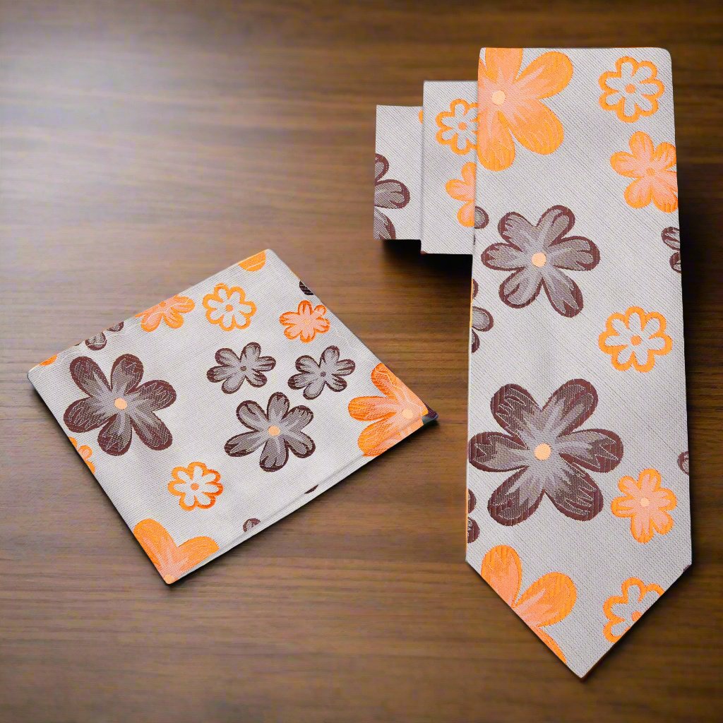 Elegant floral silk necktie with vibrant flower pattern suitable for weddings