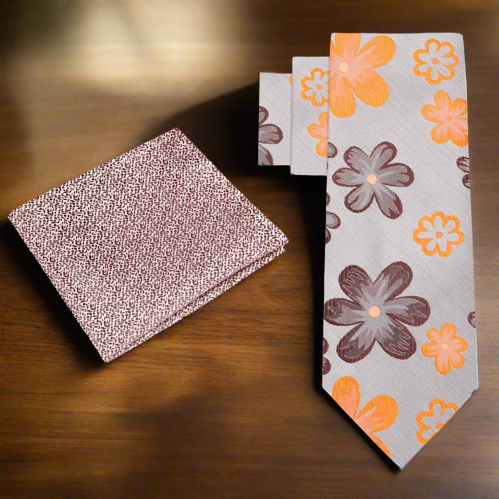 Elegant floral silk necktie with vibrant flower pattern suitable for weddings