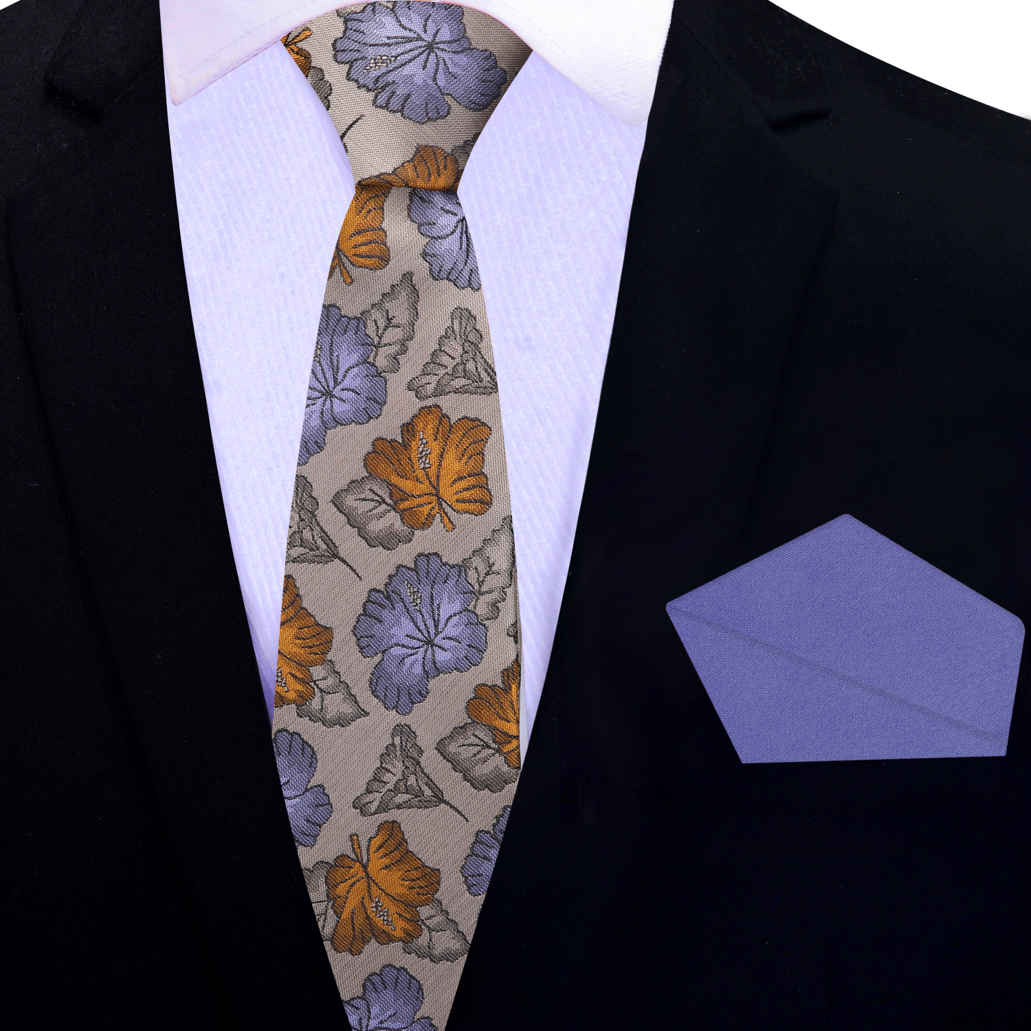 Elegant silk tie featuring leaf and flower pattern in subtle colors, perfect for weddings and parties