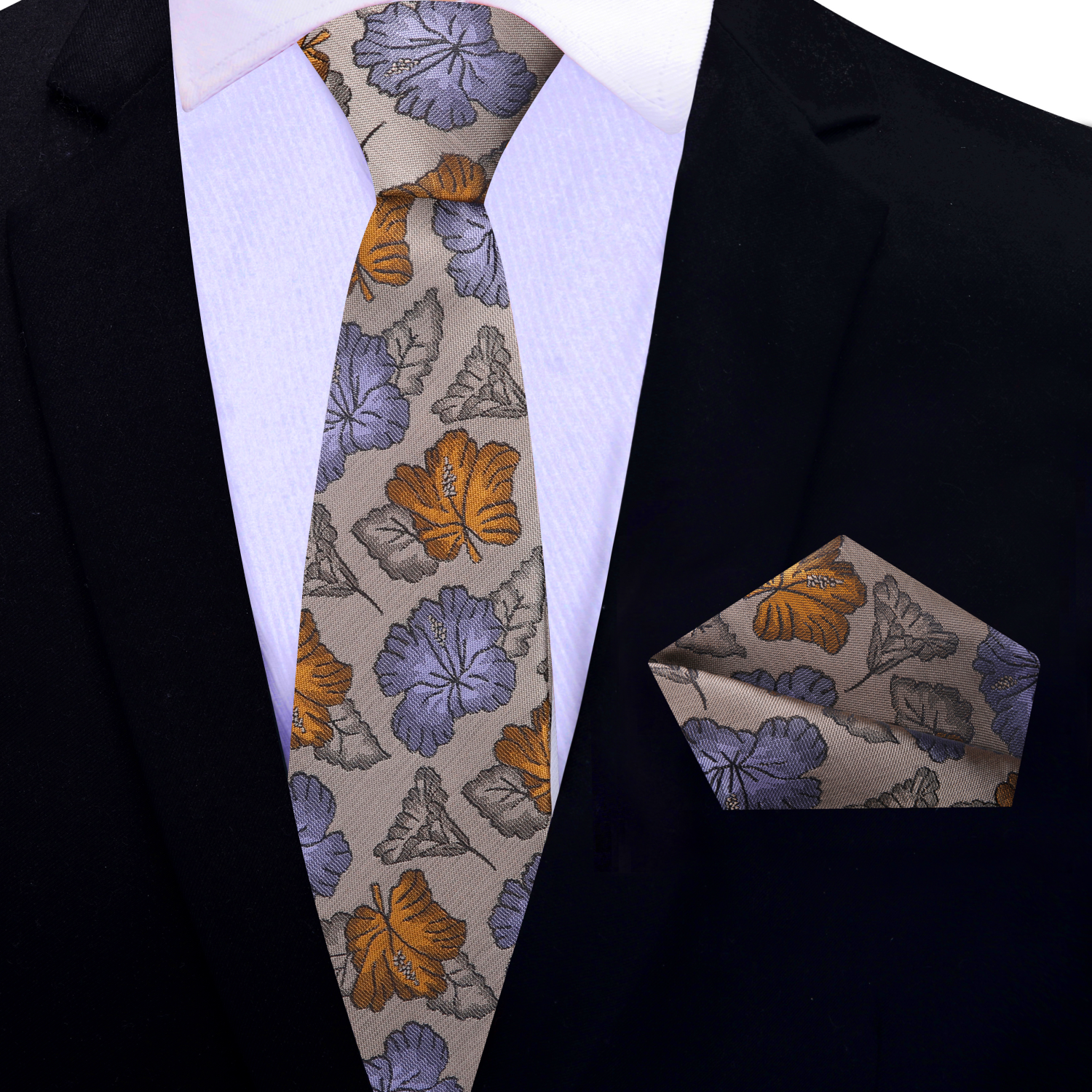 Elegant silk tie featuring leaf and flower pattern in subtle colors, perfect for weddings and parties