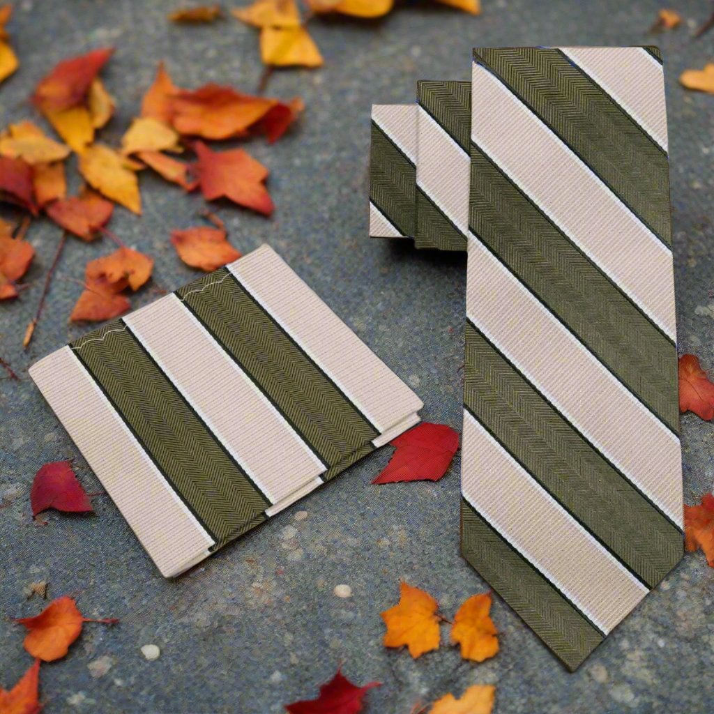 Matching pocket square and silk tie set styled with a suit