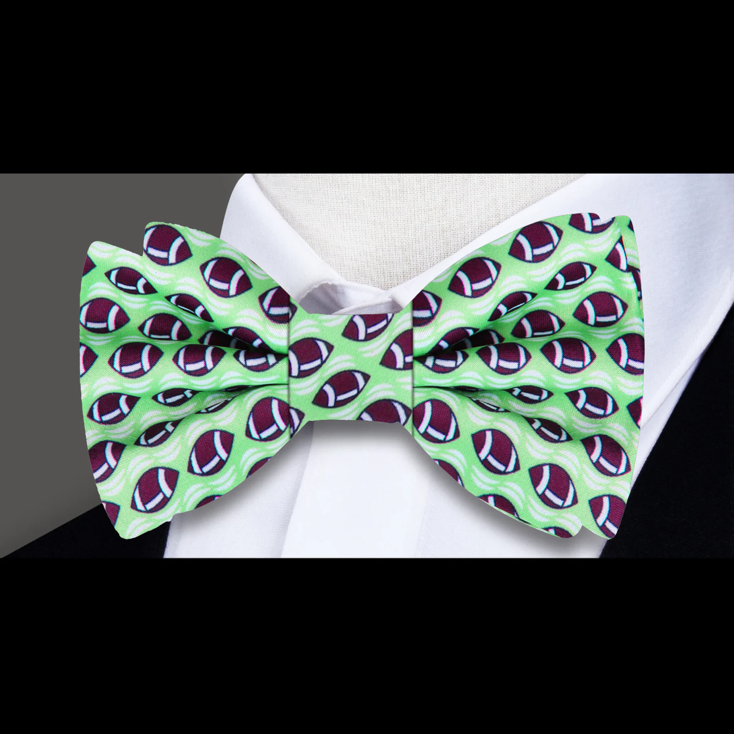 Silk football bow tie featuring a vibrant pattern for sports fans