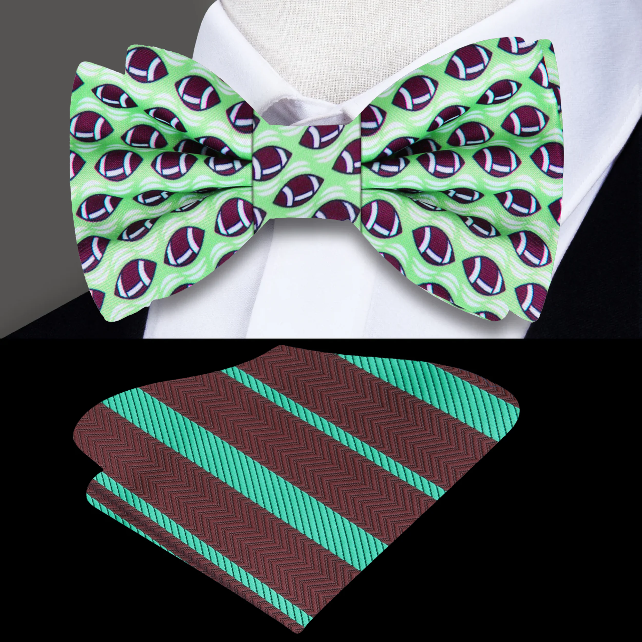Fashionable silk bow tie with football design for game day outfits