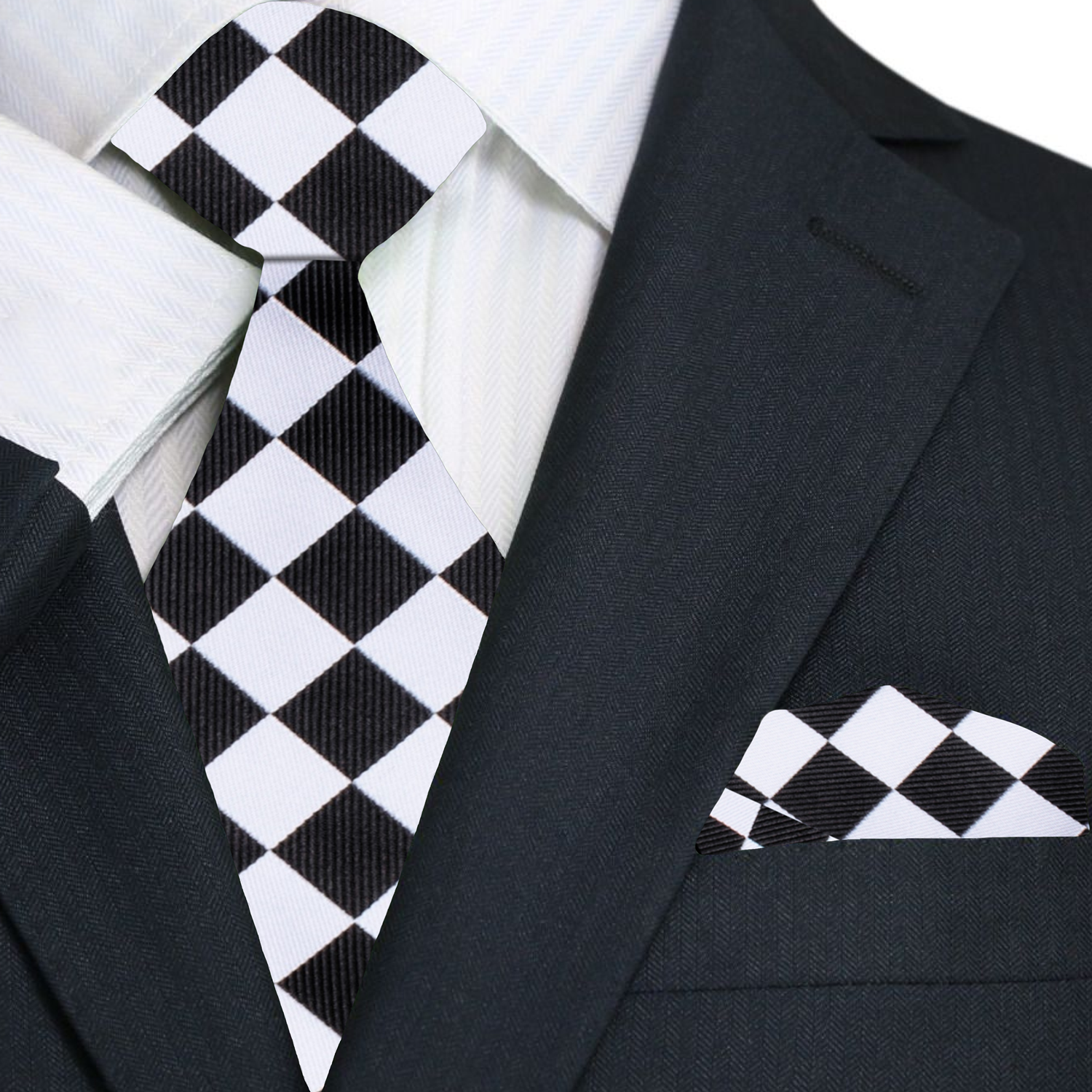 Elegant checkerboard necktie in light grey and black, perfect for corporate events.