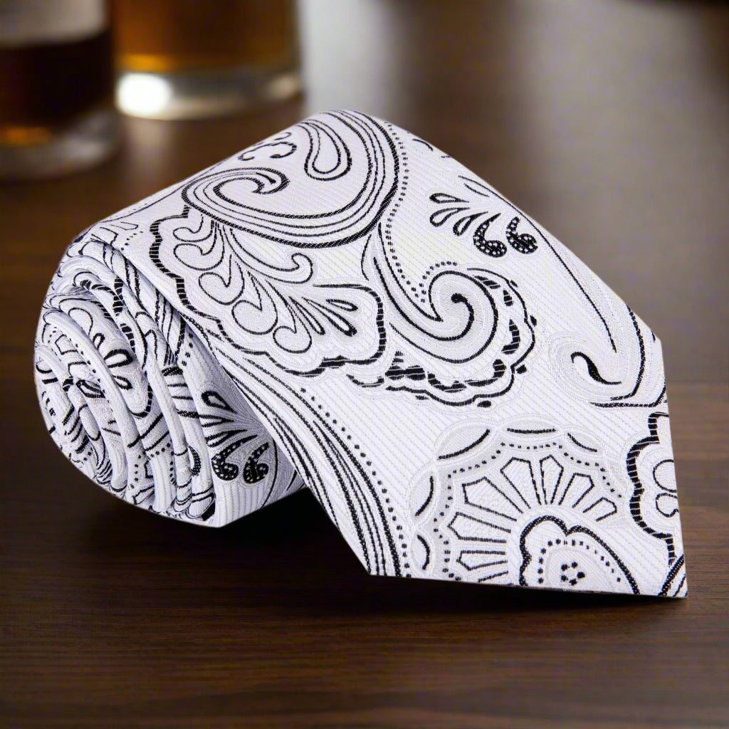 Elegant light grey paisley silk tie for formal events
