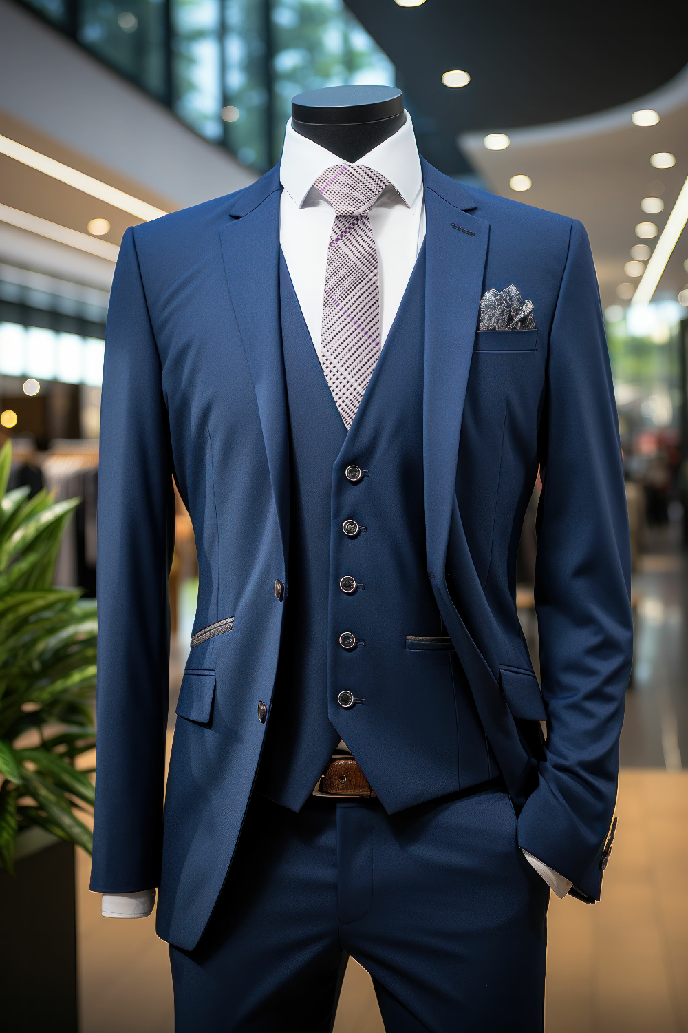 Grey plaid necktie styled with a charcoal suit and white shirt—ideal for weddings
