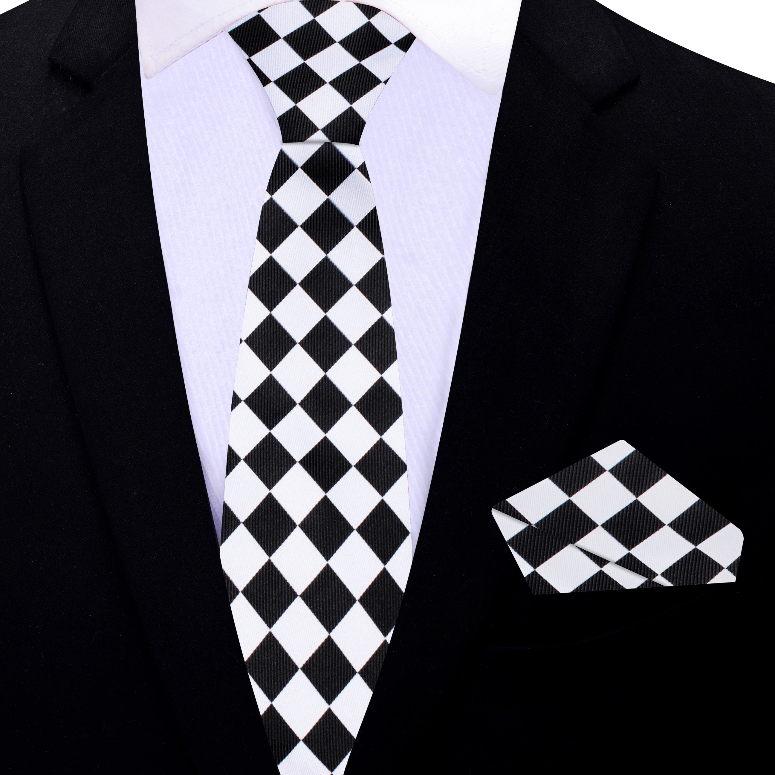 Close-up of the checkerboard pattern on a formal necktie for upscale occasions.