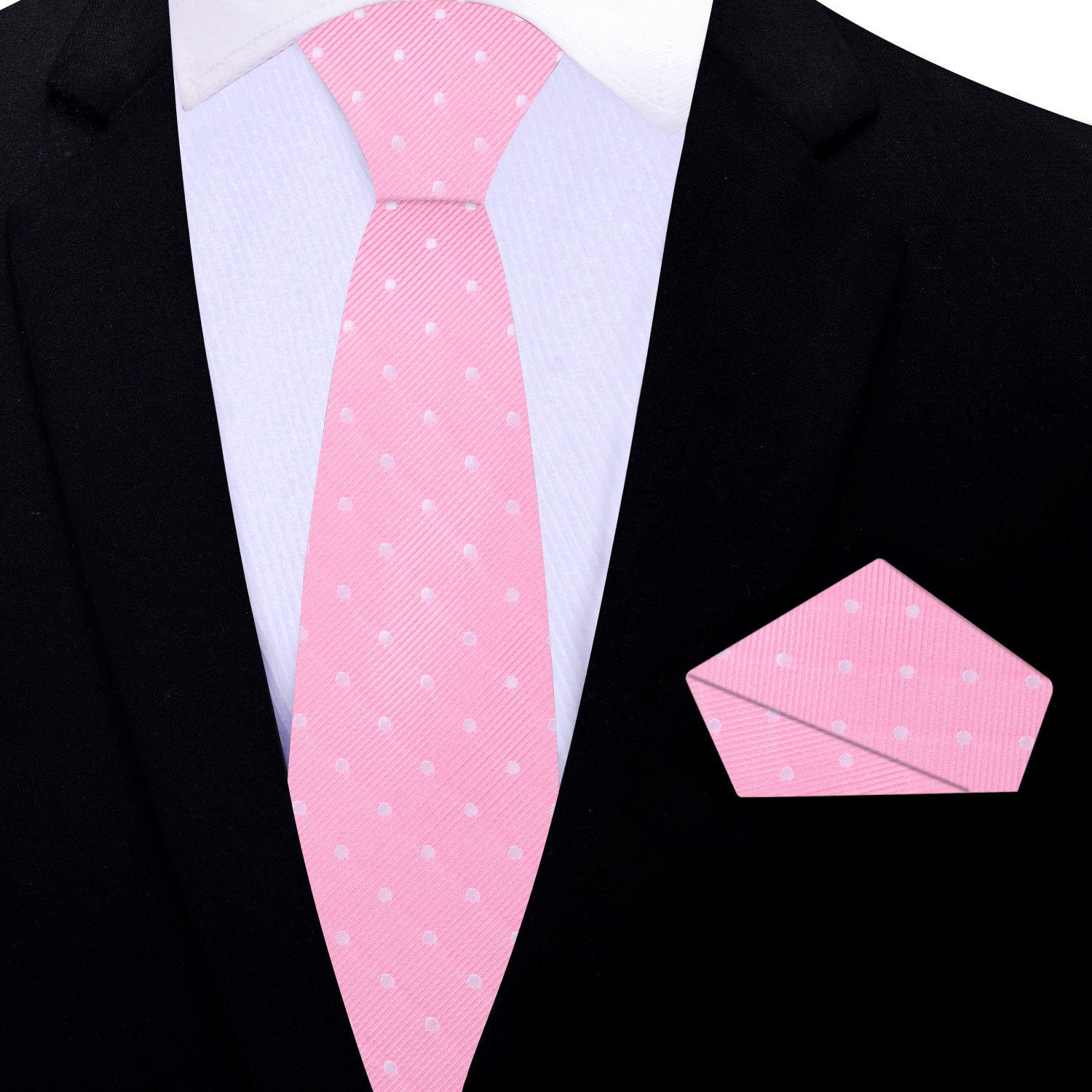 Silk necktie and matching pocket square set displayed on wooden surface