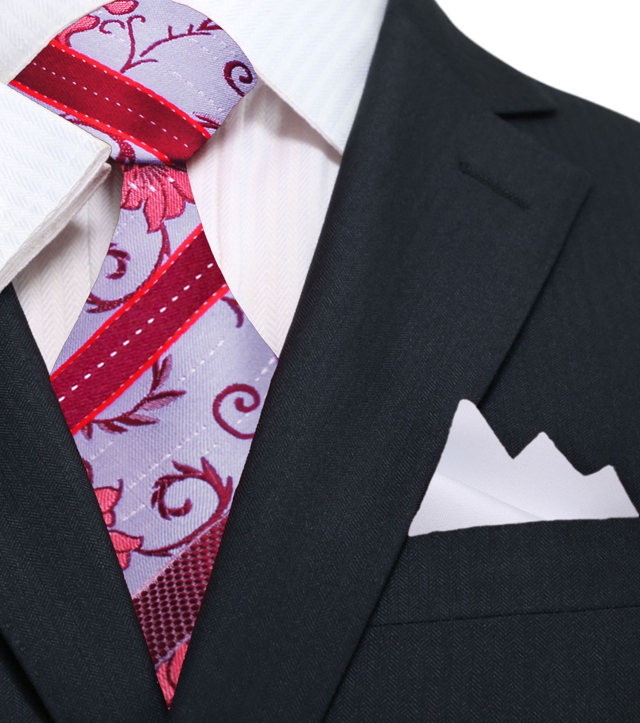 Close-up of the Elegant Floral Stripe Silk Tie, emphasizing the luxurious silk texture and intricate pattern.