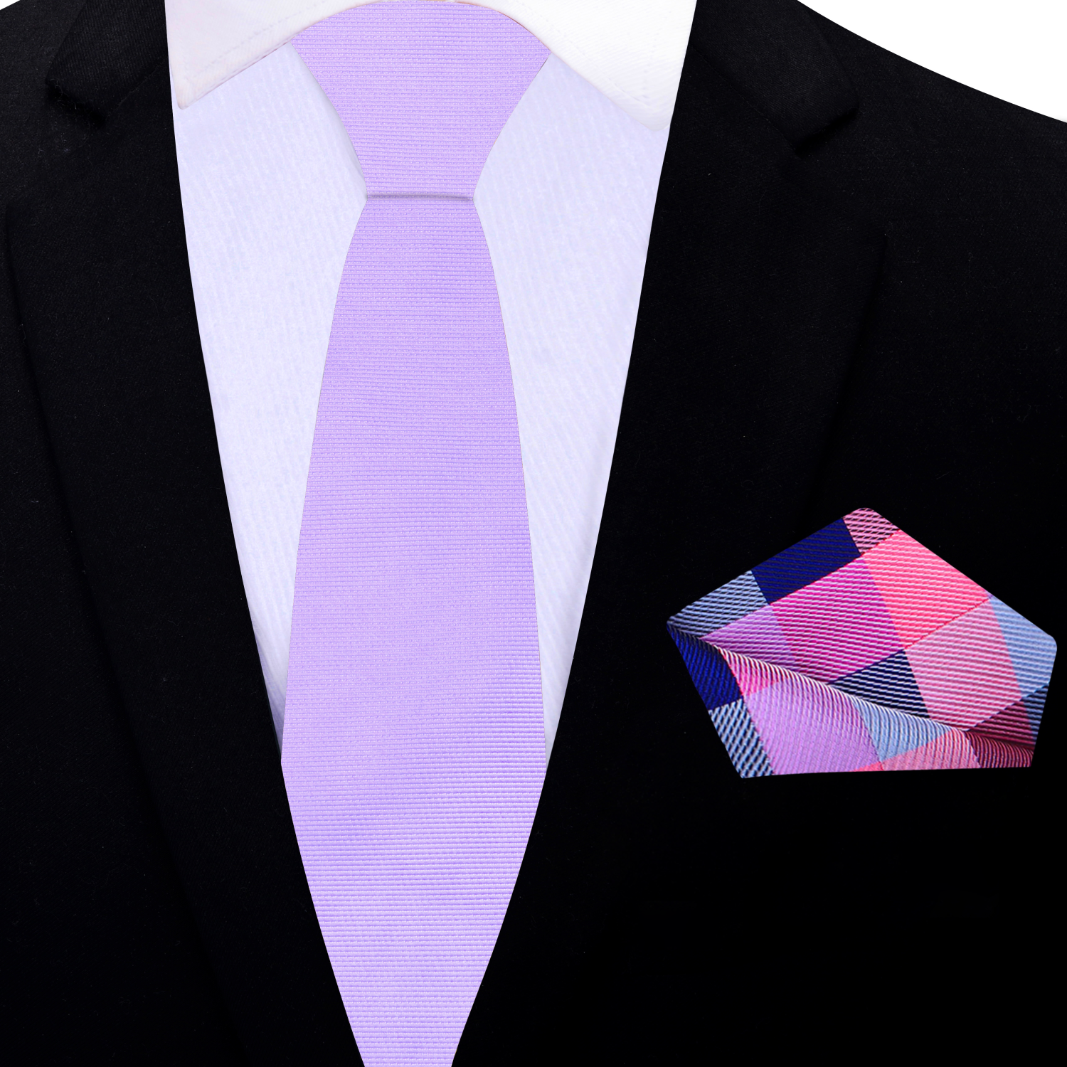 The solid purple tie elegantly draped over a charcoal grey suit jacket, perfect for formal occasions.