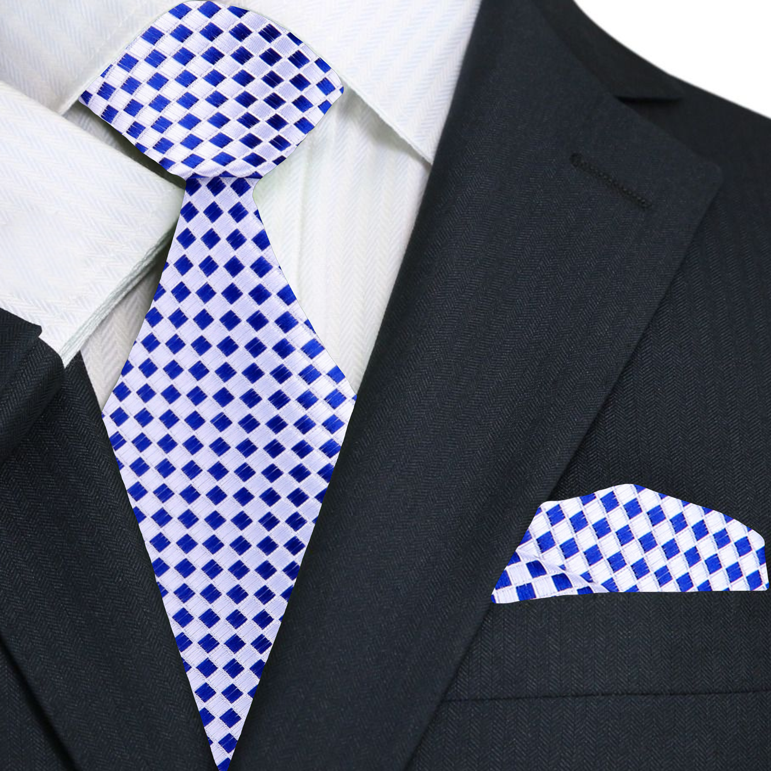 Dark blue silk necktie with geometric pattern for formal wear
