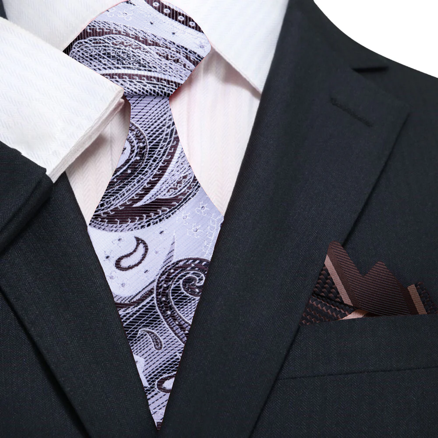 Luxury paisley tie with pocket square, perfect for weddings and upscale dinners.