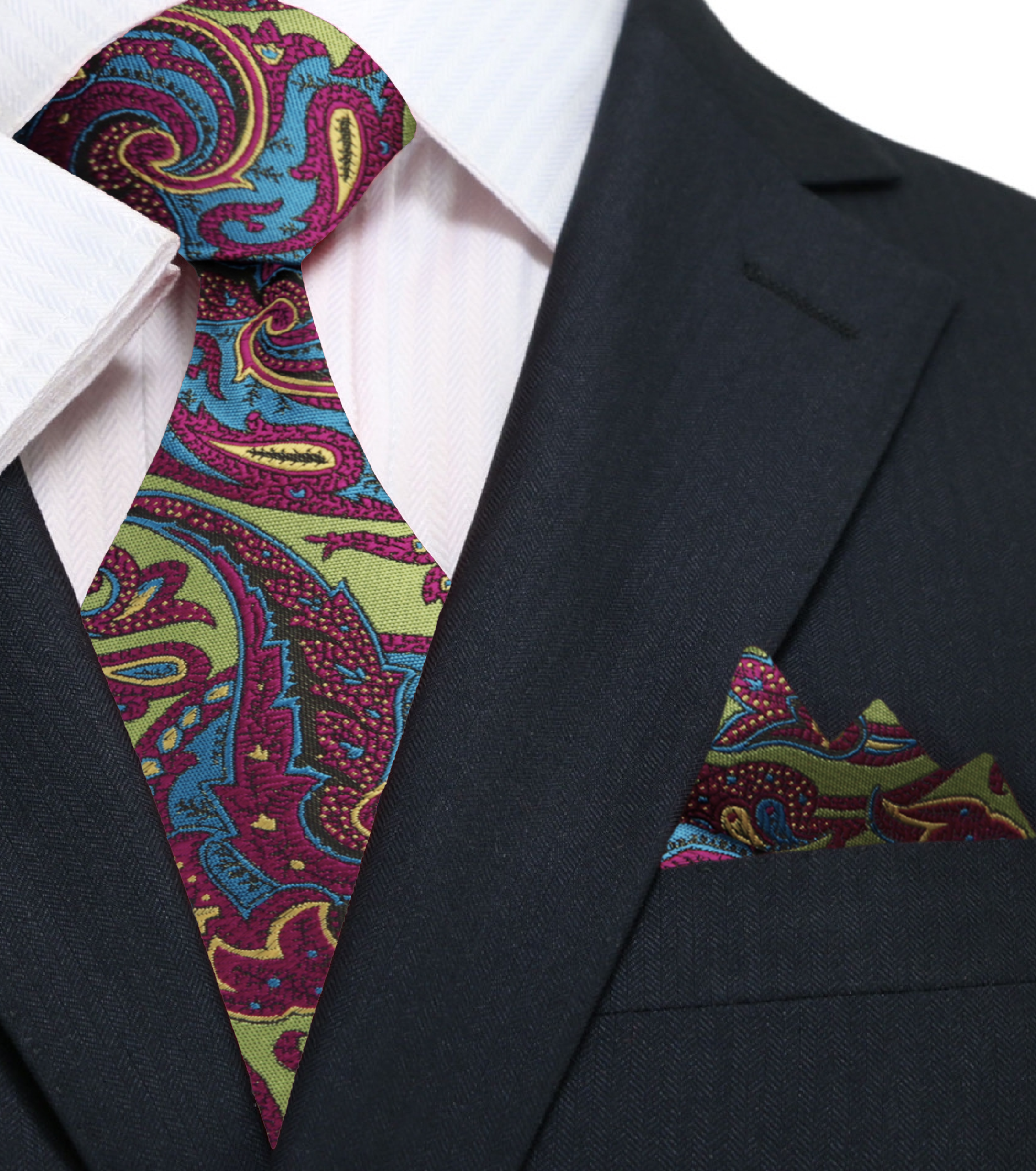 Men wearing paisley silk tie at wedding reception
