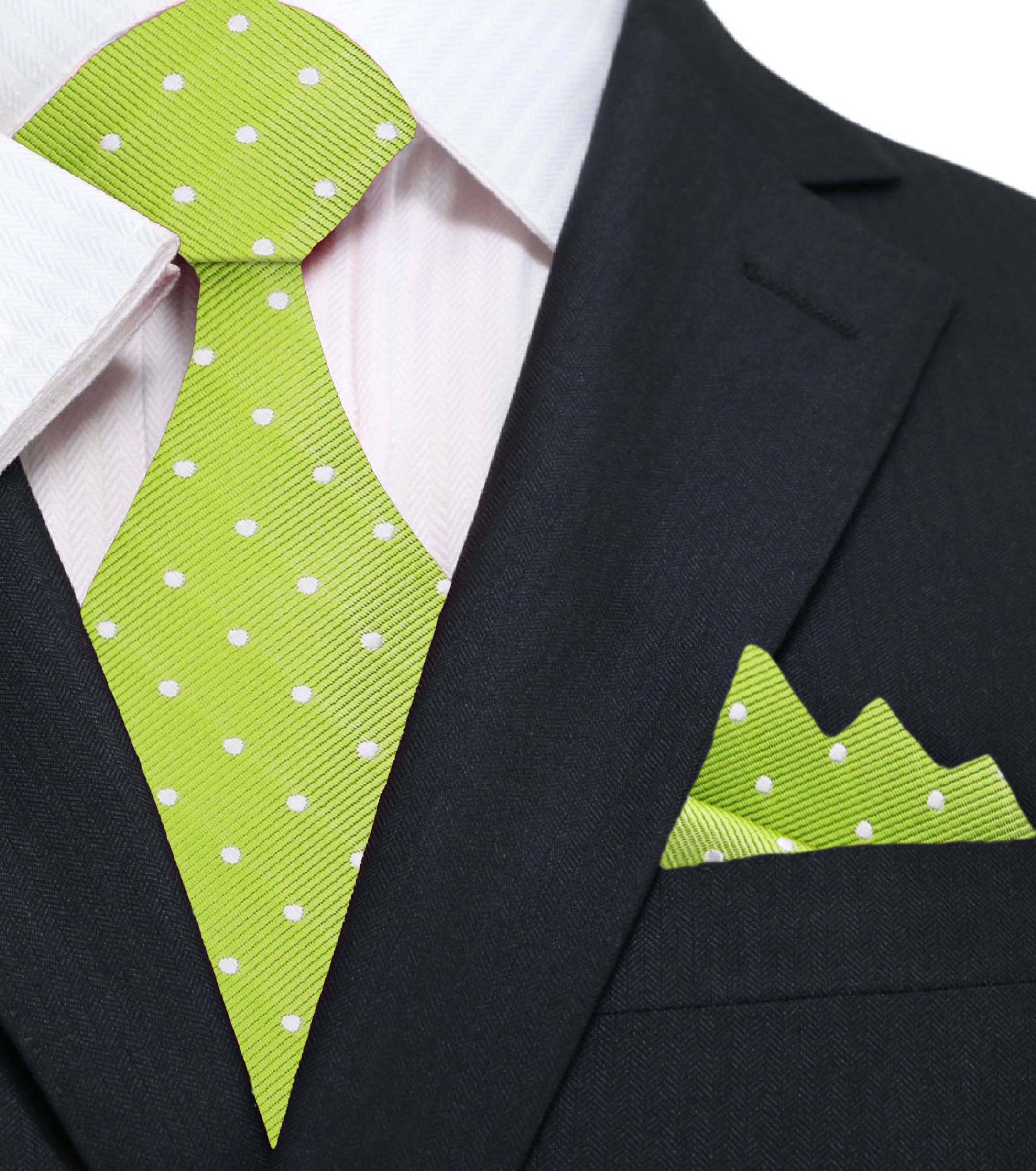 Close-up of a navy silk tie with white polka dots, ideal for formal occasions