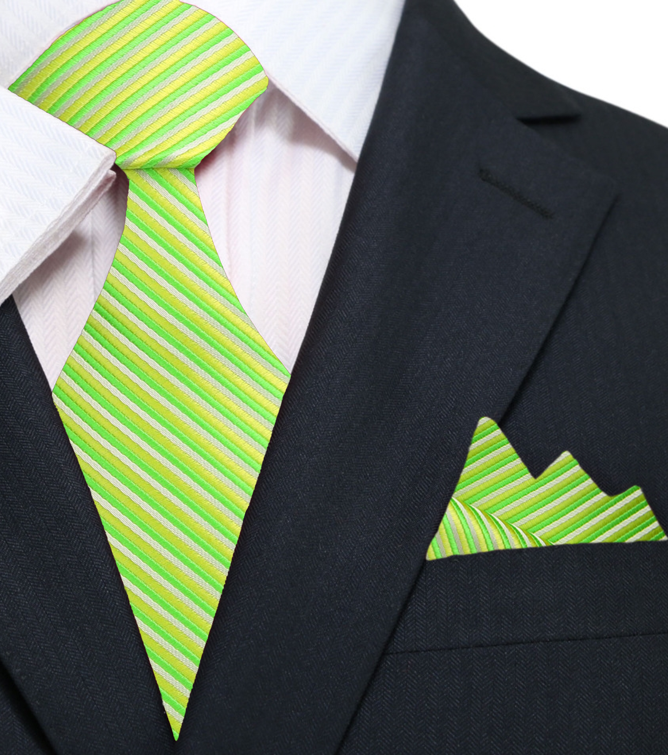 Dark blue pinstripe necktie styled with a charcoal suit for a formal look.
