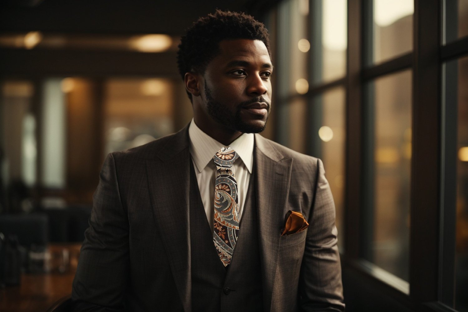 Flat lay of the luxury dark brown paisley tie with a matching pocket square