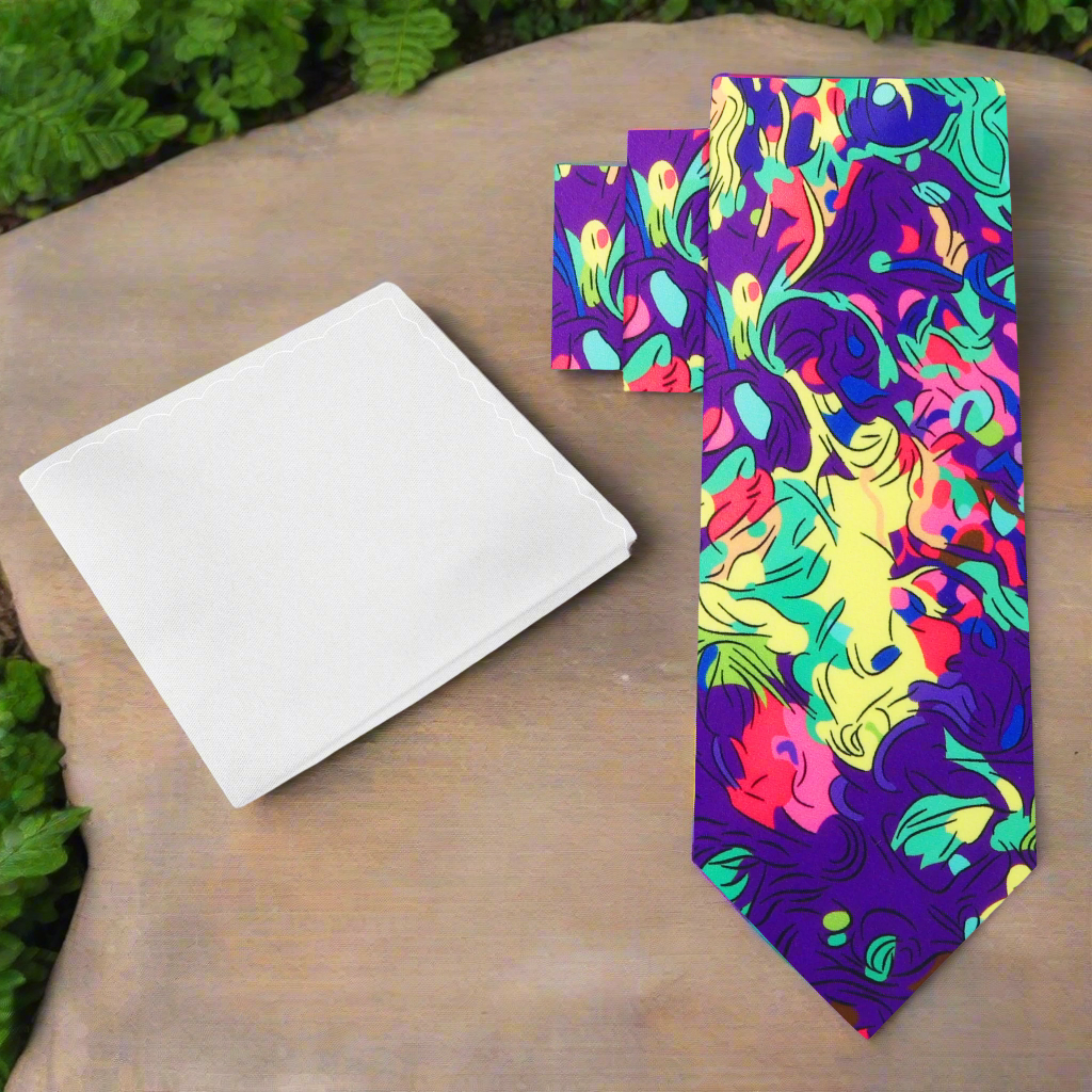 Man wearing the Artisan Mosaic Abstract Tie at a cocktail party, styled with a crisp white shirt.