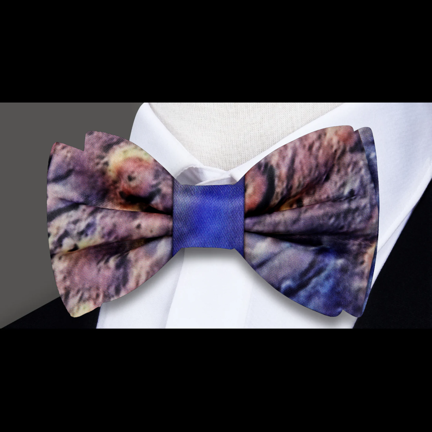 Flat lay of bow tie and pocket square set, highlighting mens style accessories