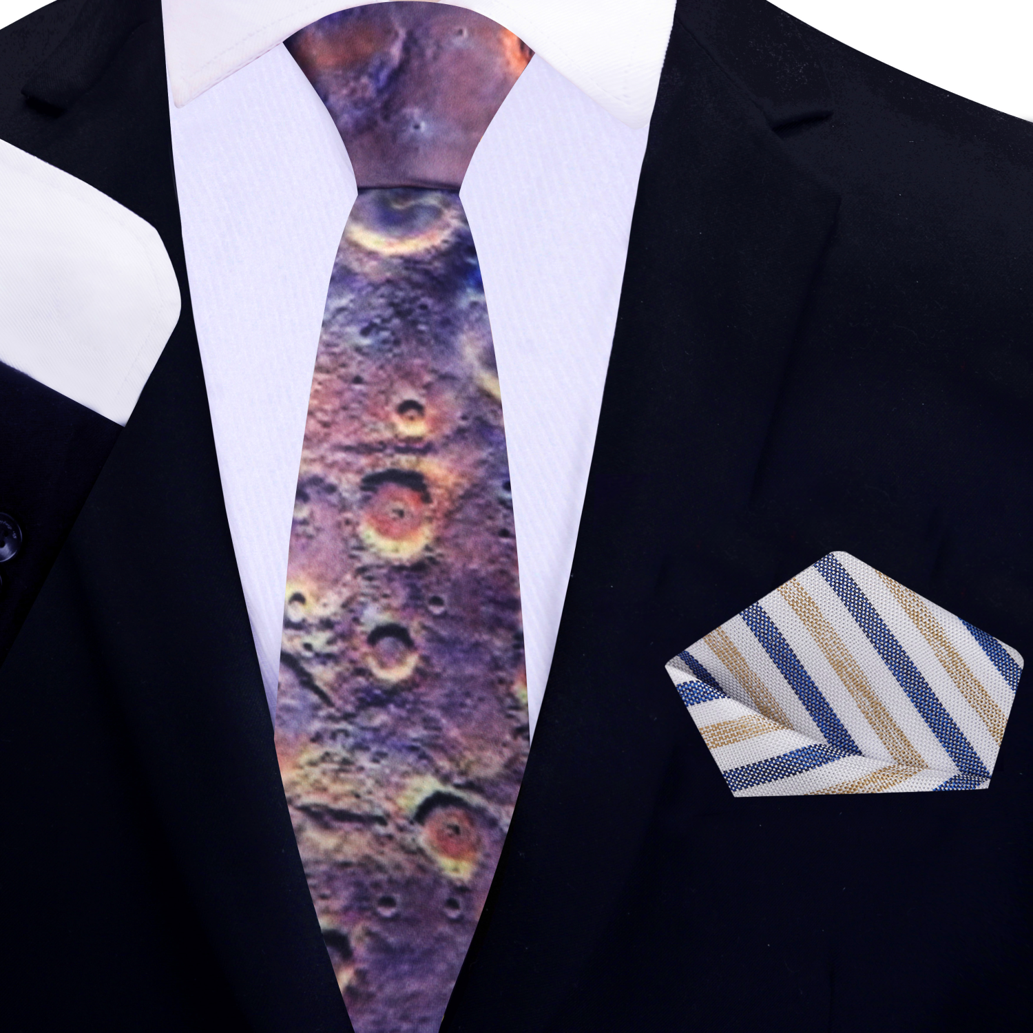 Mars Craters necktie paired with a white dress shirt, ideal for business meetings