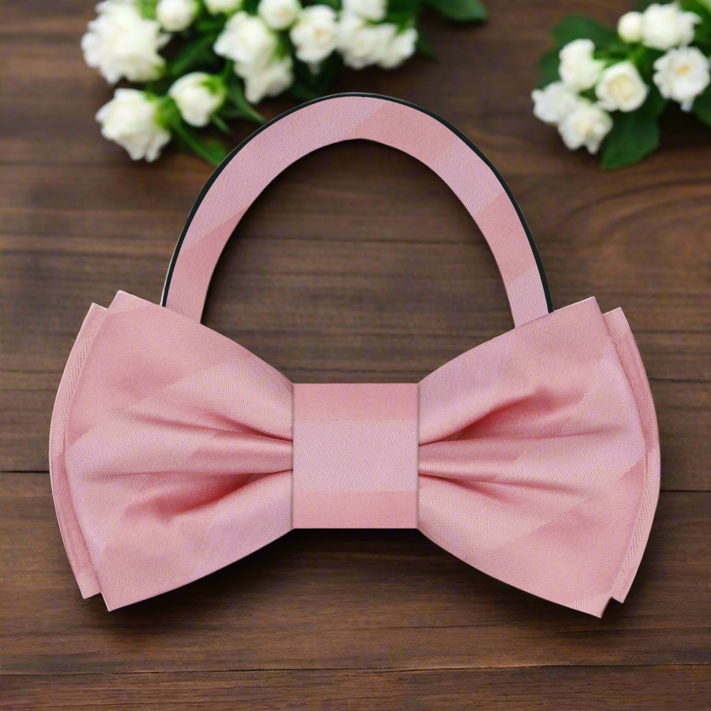 Stylish silk stripe bow tie paired with a crisp white dress shirt and navy blazer